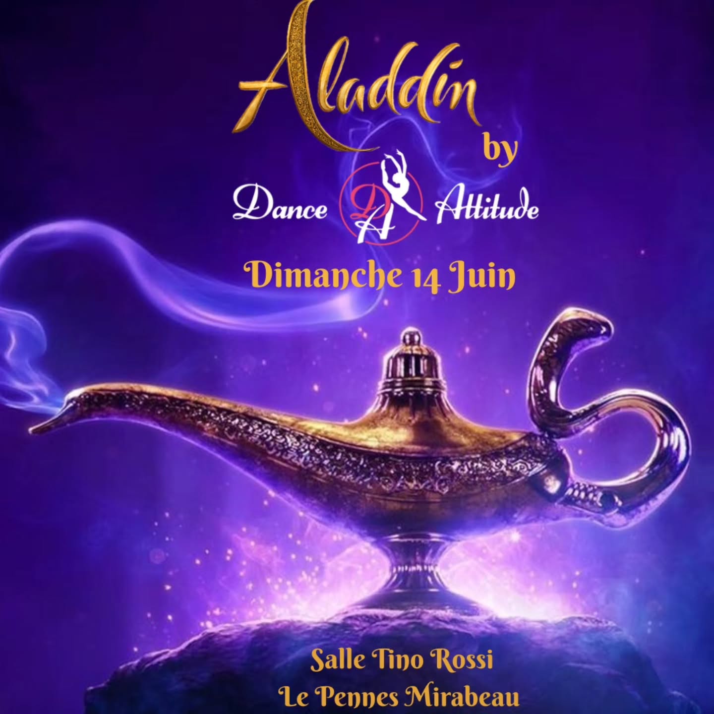 ✨🕌 Aladdin 🕌✨
Rendez vous le dimanche 14 juin à 19h00 !
Cette année, Dance Attitude vous emmène dans un voyage magique au cœur des mille et une nuits… 🌙✨
Entre rêves, courage et amour, nos danseuses vous feront revivre l’histoire d’Aladdin à travers des tableaux hauts en couleur, mêlant différents styles et émotions 💃🔥
Préparez-vous à frotter la lampe et à laisser la magie opérer ✨
« Il suffit de croire en ses rêves pour les voir se réaliser. »
Place en vente à l'école de danse 15 jours avant le spectacle ! 😘
#spectaclededanse #danse #aladdin #ecolededanse