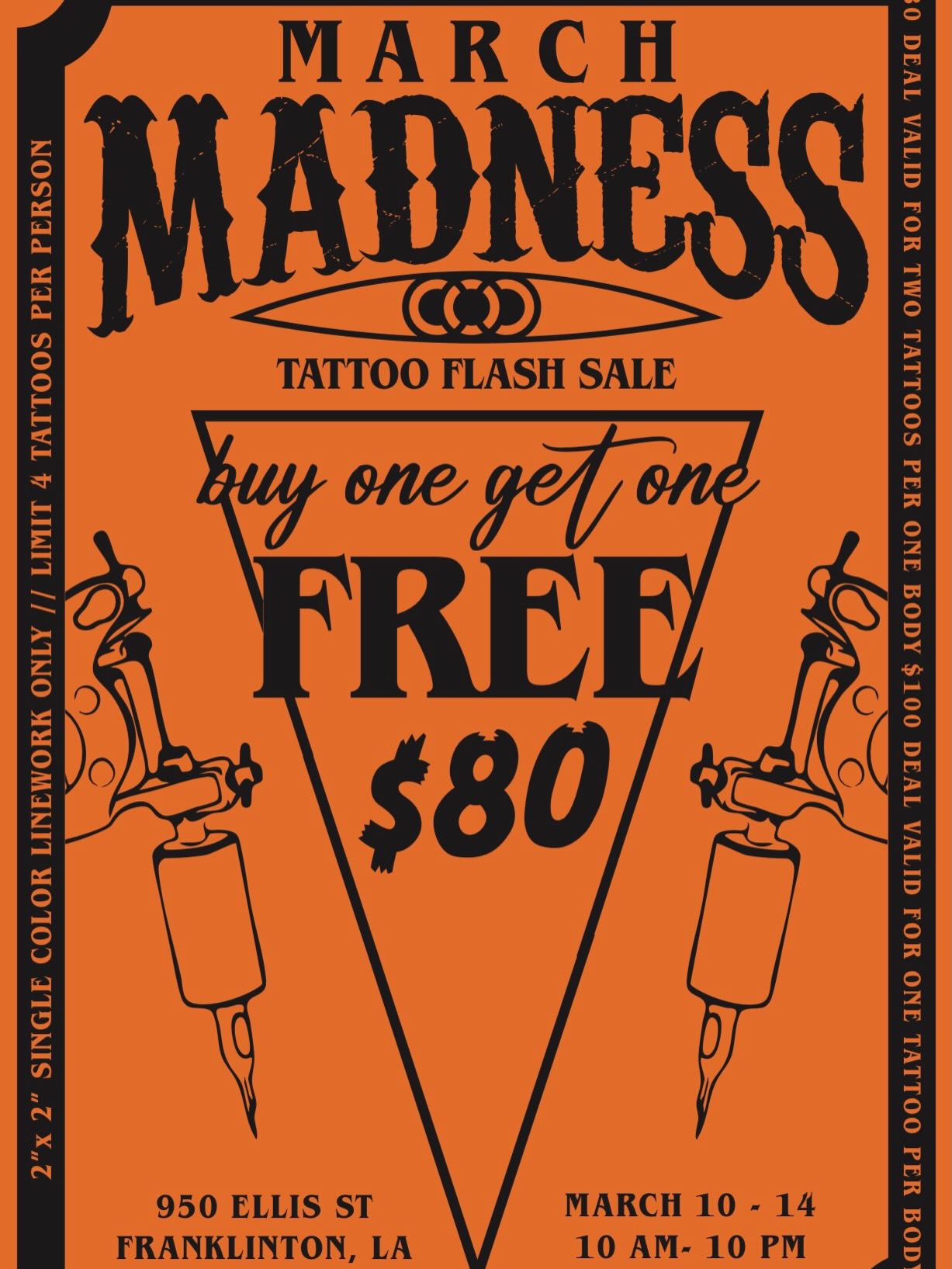 “When are you having another Sale??”
MARCH MADNESS (10-14)!!!!
I want to highlight the future of Lynk Art!🧡🔗Take a look at the flash below by @scarcity.bdymod and @taffeniemizellartanddesign !! More Flash OTW!
🔗LINEWORK ONLY
🔗SIZE: 2x2 inches
🔗ONE COLOR PER TATTOO
Let’s Lynk Up! Book NOW! Lynkart.com