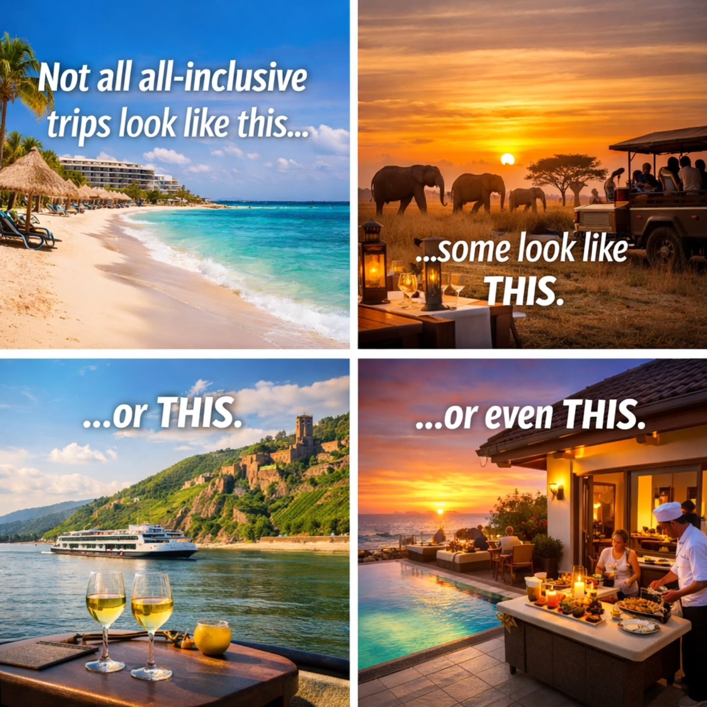 What’s the first thing that comes to mind when you hear “all-inclusive”?
Most people picture a big beach resort in Mexico or the Caribbean.
But some of the most incredible travel experiences in the world are essentially all-inclusive — and they look nothing like that.
Think about this:
• Safari lodges often include accommodations, meals, guides, game drives, and drinks.
• River and expedition cruises often include excursions, dining, and enrichment programs.
• Luxury guided journeys bundle hotels, transportation, and experiences.
• Private villas may include a chef, housekeeping, and concierge services.
And in the Caribbean and Mexico, there are also fantastic luxury resorts that aren't all-inclusive at all but still deliver an incredible experience.
Sometimes it’s less about the package and more about choosing the right style of travel.
When you hear “all-inclusive,” what kind of trip do you picture first?