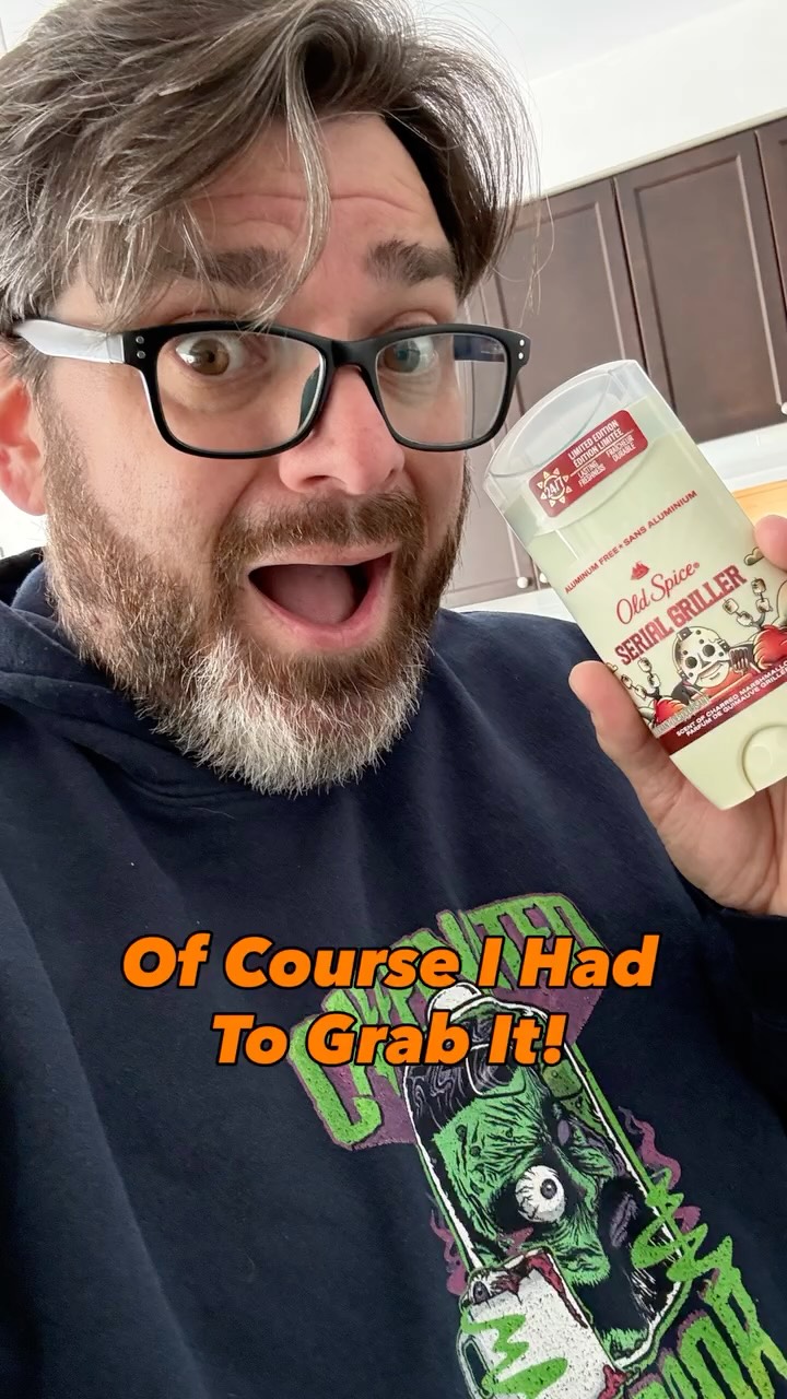 Just casually walking through the deodorant aisle…
First I spot the new Super Mario Galaxy deodorants… and I’m already confused.
Then I see THIS.
Old Spice Serial Griller featuring a hockey mask that looks suspiciously familiar 👀
And the scent?
Charred Marshmallow.
I don’t know who approved this but I respect the chaos.
Of course I bought it.
#horror #fridaythe13th #oldspice