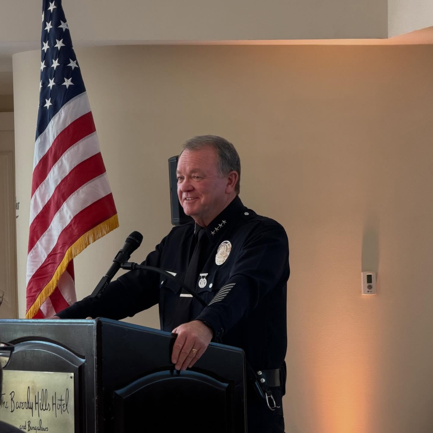 On Monday, Los Angeles Police Chief Jim McDonnell addressed the Rotary Club of Beverly Hills. He spoke candidly about the challenges facing all police departments across the country, and delivered a reassuring outlook on the future of the Metro Police Department. Safety is always a top priority, and Beverly Hills has a strong partnership with LAPD. We are grateful to the Chief for spending time with us.