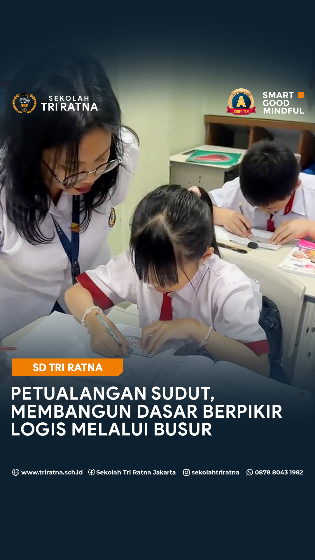 Siap memulai “Petualangan Sudut”? 📐
Di kelas 3 SD Tri Ratna @sdtriratna, murid mengukur dan mengenal berbagai sudut dengan cara yang menyenangkan menggunakan busur derajat.
Melalui proses mencoba, mengamati, dan mengukur secara langsung, murid berlatih membangun ketelitian, kesabaran, serta kemampuan berpikir logis. Dari kegiatan sederhana di kelas ini, mereka mulai memahami konsep matematika secara bertahap.
Setiap proses belajar menjadi kesempatan bagi murid untuk melatih cara berpikir yang lebih terstruktur, berani mencoba, dan terus berkembang melalui pengalaman belajar yang bermakna.
Mulai perjalanan belajar yang bermakna bersama Sekolah Tri Ratna!
🔗 psb.triratnaschool.sch.id
☎️ +62 878-8043-1982
SMART • GOOD • MINDFUL
#sekolahjakarta #sekolahbuddhajakarta #sekolahtriratna #sekolahjakartabarat #mindfulschool
