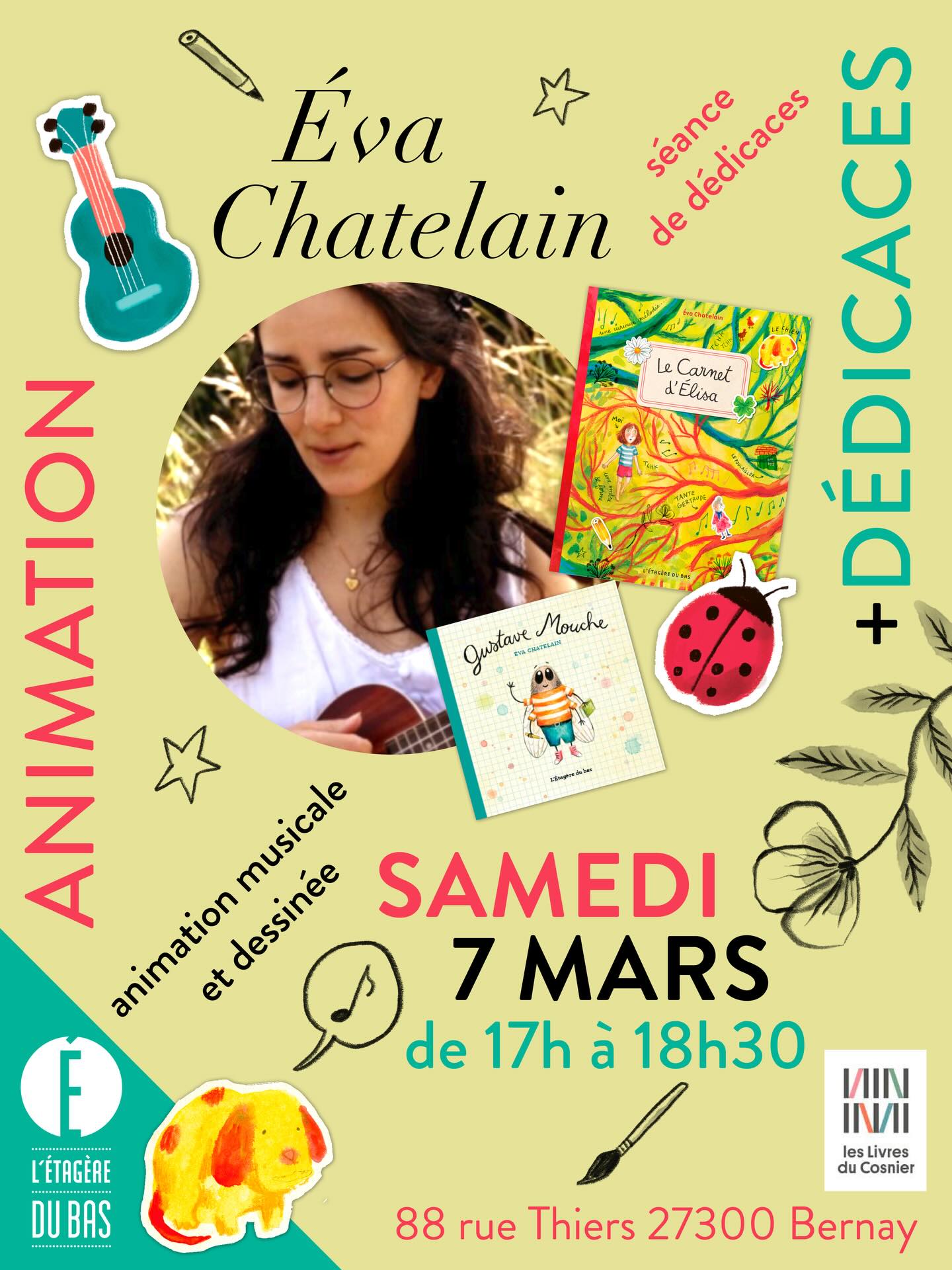 Avec @eva_chatelain et la librairie @livresducosnier de Bernay, nous vous donnons rendez-vous demain pour une lecture musicale et dessinée autour de l’album « Le Carnet d’Élisa » (suivie d’une séance de dédicaces) de 17h à 18h30. Ce moment sera riche de partage, de création et de découverte… À demain ! #letageredubas #evachatelain #bernay #lecturemusicaleetdessinee #librairielivresducosnier