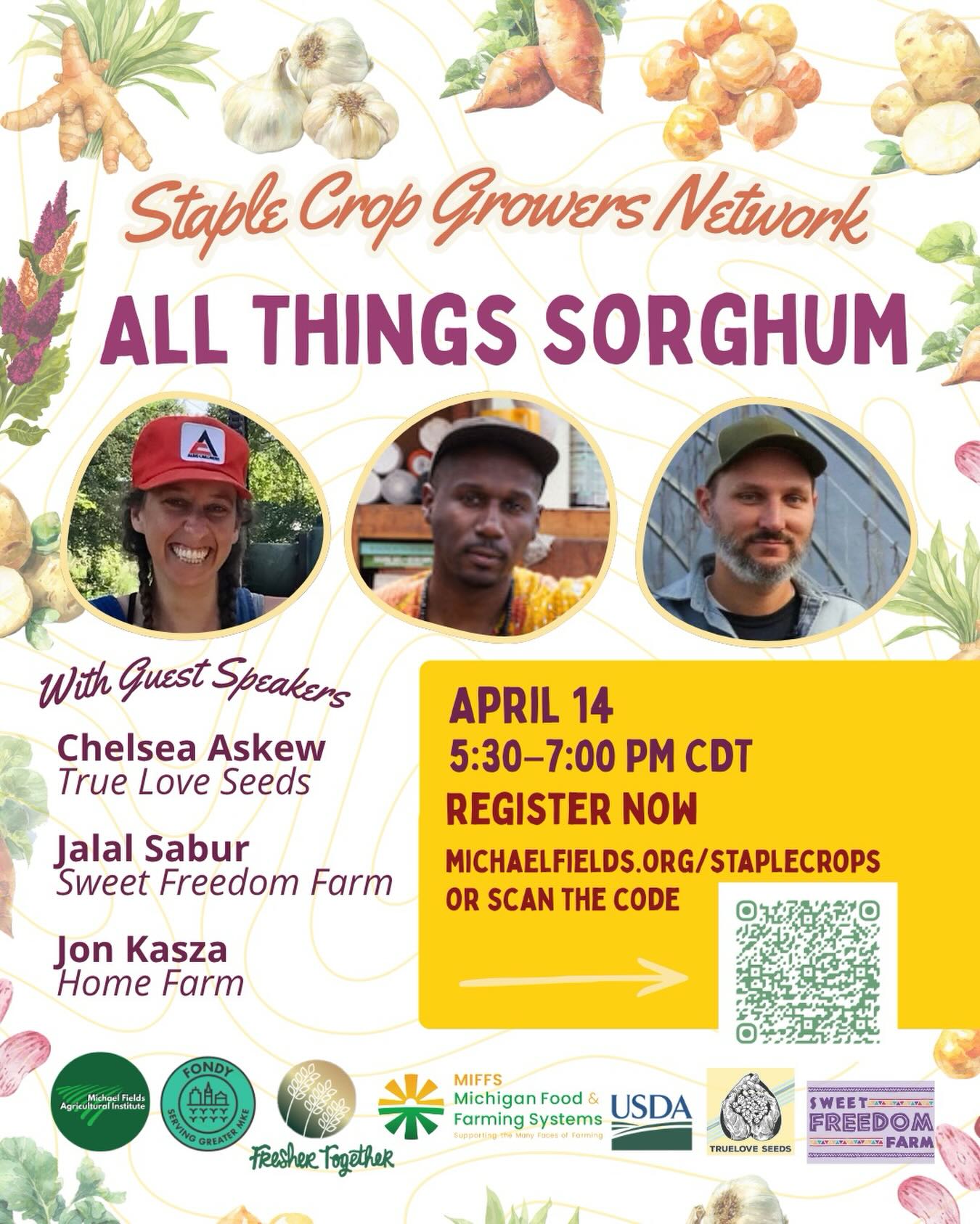 Sorghum! One of the top five cereal crops in the world and a powerful addition to any farm or garden.
Used for both grain and syrup, sorghum holds deep cultural roots in Africa and India, as well as in African American diaspora communities and the abolitionist movement.
Join us for a free virtual Community Call to hear from farmers Chelsea Askew, Jalal Sabur, and Jon Kasza as they share real experiences growing, processing, and marketing sorghum on a small-farm scale.
Resource providers from @michael_fields_ag, @fondymarkets, @freshertogether, @miffs_michiganwill also be on hand to answer your questions and connect you with opportunities and support.
-Connect with fellow farmers
-Learn practical strategies you can us right away
-Explore resources and next steps for your farm
📅 April 14 | 5:30–7:00 PM CDT
💻 Free to attend, RSVP at michaelfields.org/staplecrops
Can’t make it live? Register anyway and we’ll send the recording!