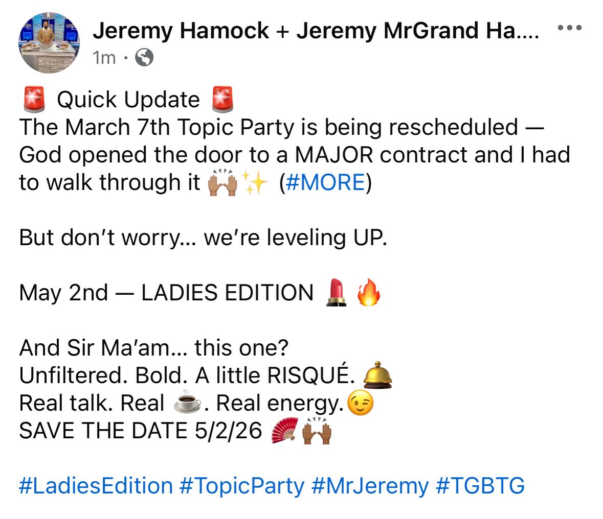 I’m so happy and so blessed yall! #SaveTheDate #TagAFriend #TopicParty #lasvegasevents #mrjeremy