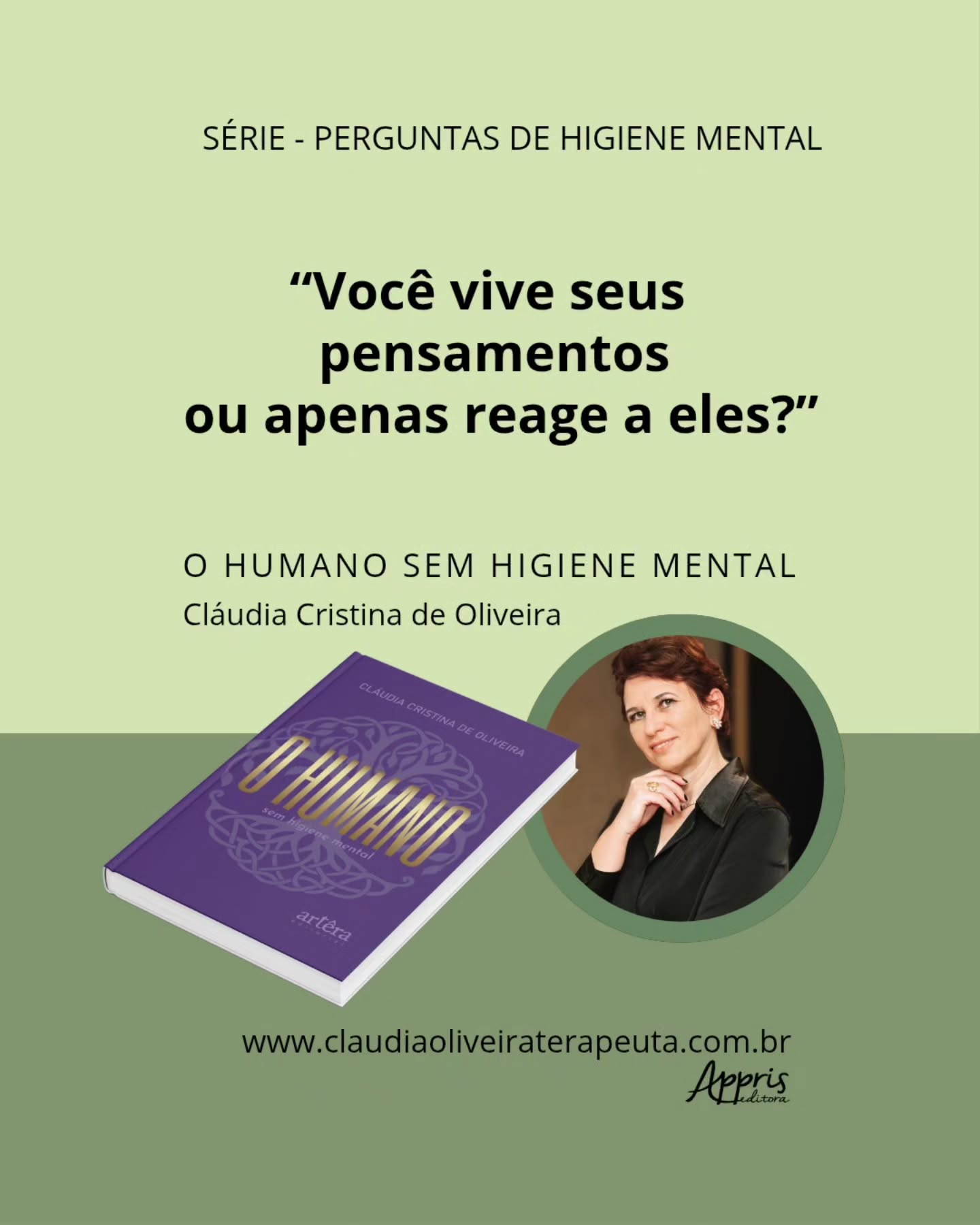 Início da série Perguntas de Higiene Mental.
Pensamentos surgem na mente o tempo todo.
Mas raramente paramos para observar de onde eles vêm.
Muitas vezes não vivemos os pensamentos de forma consciente — apenas reagimos a eles.
Um exemplo simples:
Você recebe uma crítica e imediatamente pensa:
“Não sou bom o suficiente.”
Sem perceber, esse pensamento gera emoção, defesa, tristeza ou irritação.
Mas o pensamento surgiu de um fato…
ou de uma interpretação construída dentro da mente?
A pergunta talvez seja mais profunda:
você vive seus pensamentos com consciência ou apenas reage a eles automaticamente?
Reflexão inspirada no livro
O Humano sem Higiene Mental
Cláudia Cristina de Oliveira
E você?
Consegue perceber quando está reagindo a um pensamento ou quando realmente o está compreendendo?
#mentehumana
#autoconhecimento
#higienemental
#consciênciaemocional
#psicanálise