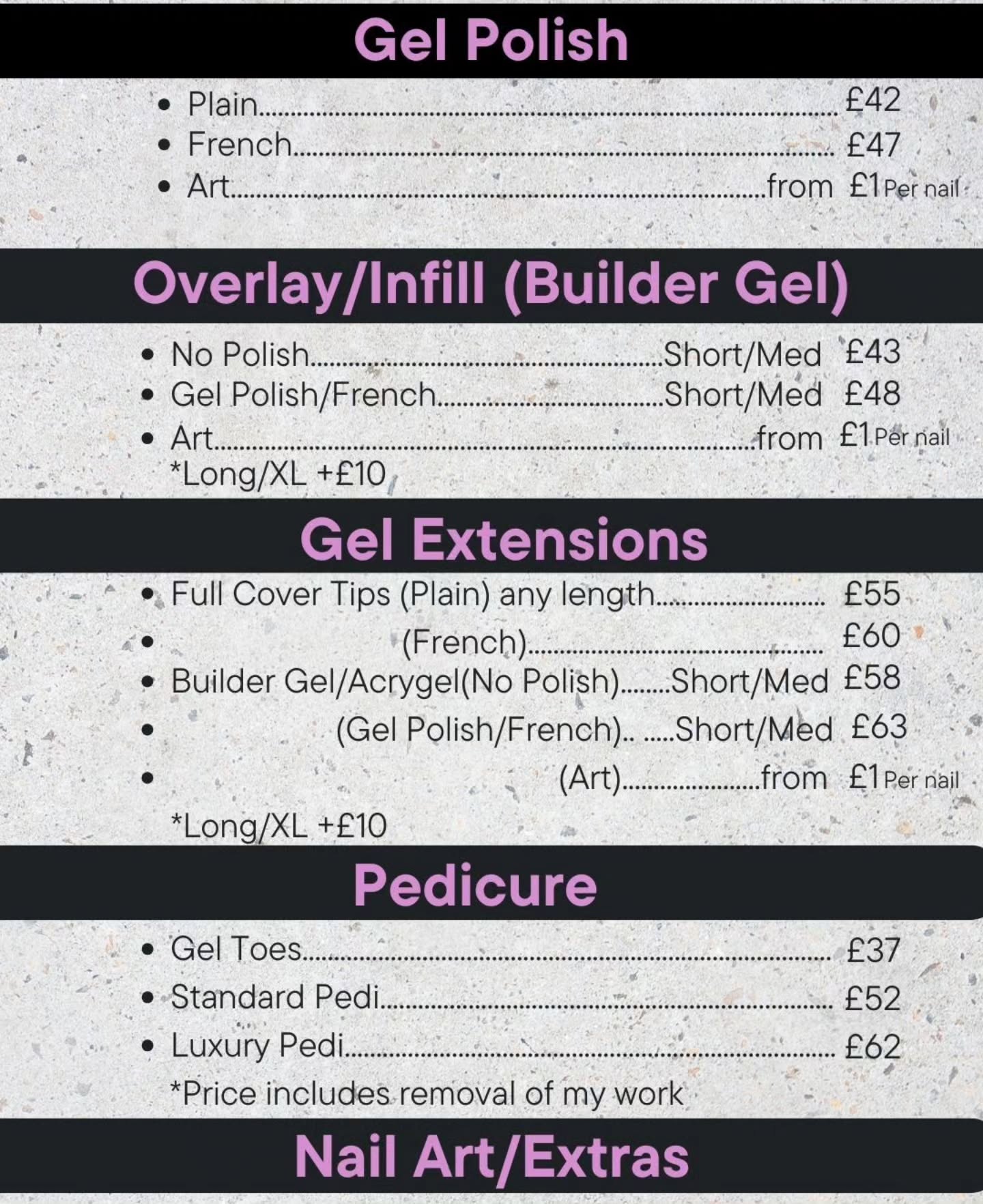 **Price Increase from 1st April**
£2 increase to Gel Polish and Pedicure services
£3 increase to Builder Gel and extension services
The website will be updated this month in line with these increases which cover the increase to minimum wage and supplier prices going up this year due to mandatory reformulation.
#pricelist #priceincrease