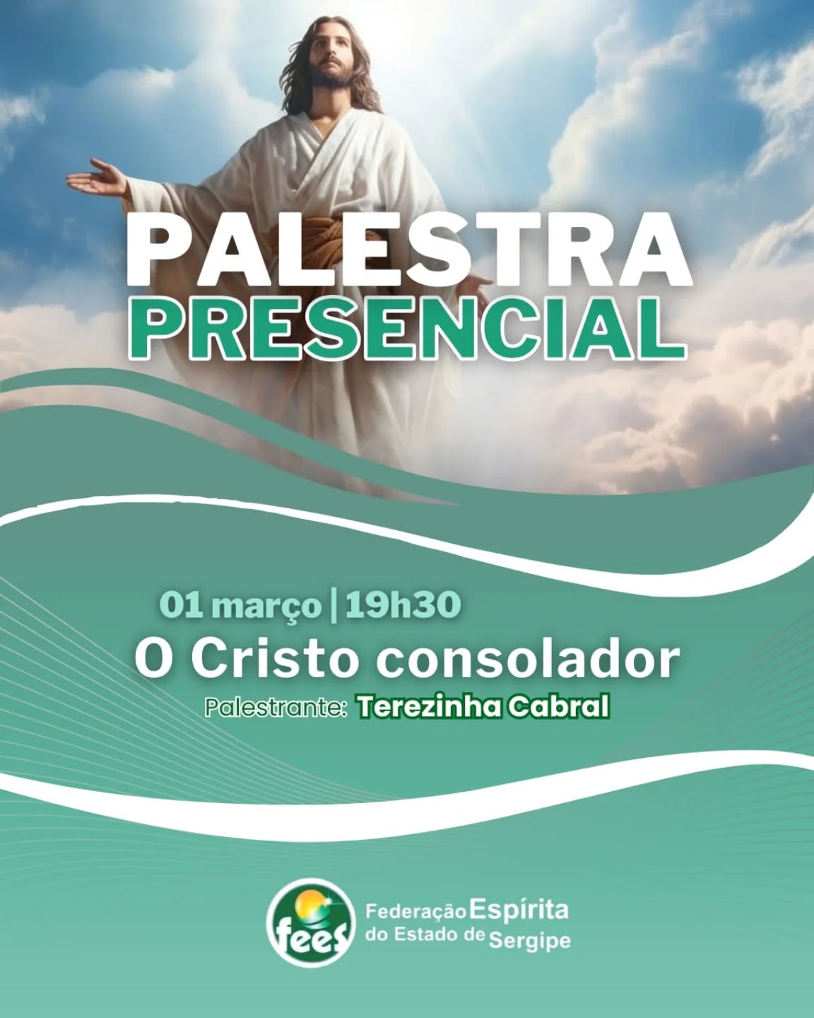 Palestra presencial na Fees:
🌷 “O Cristo consolador”
👤 Com Terezinha Cabral
🗓 01 de março (domingo)
🕢 19h30
📍 Federação Espírita do Estado de Sergipe (FEES)
Rua Dr. José Mesquita Neto, nº 21, Inácio Barbosa – Aracaju/SE
✨ Participe! Seja bem-vinda(o)! ✨
#sergipeespirita