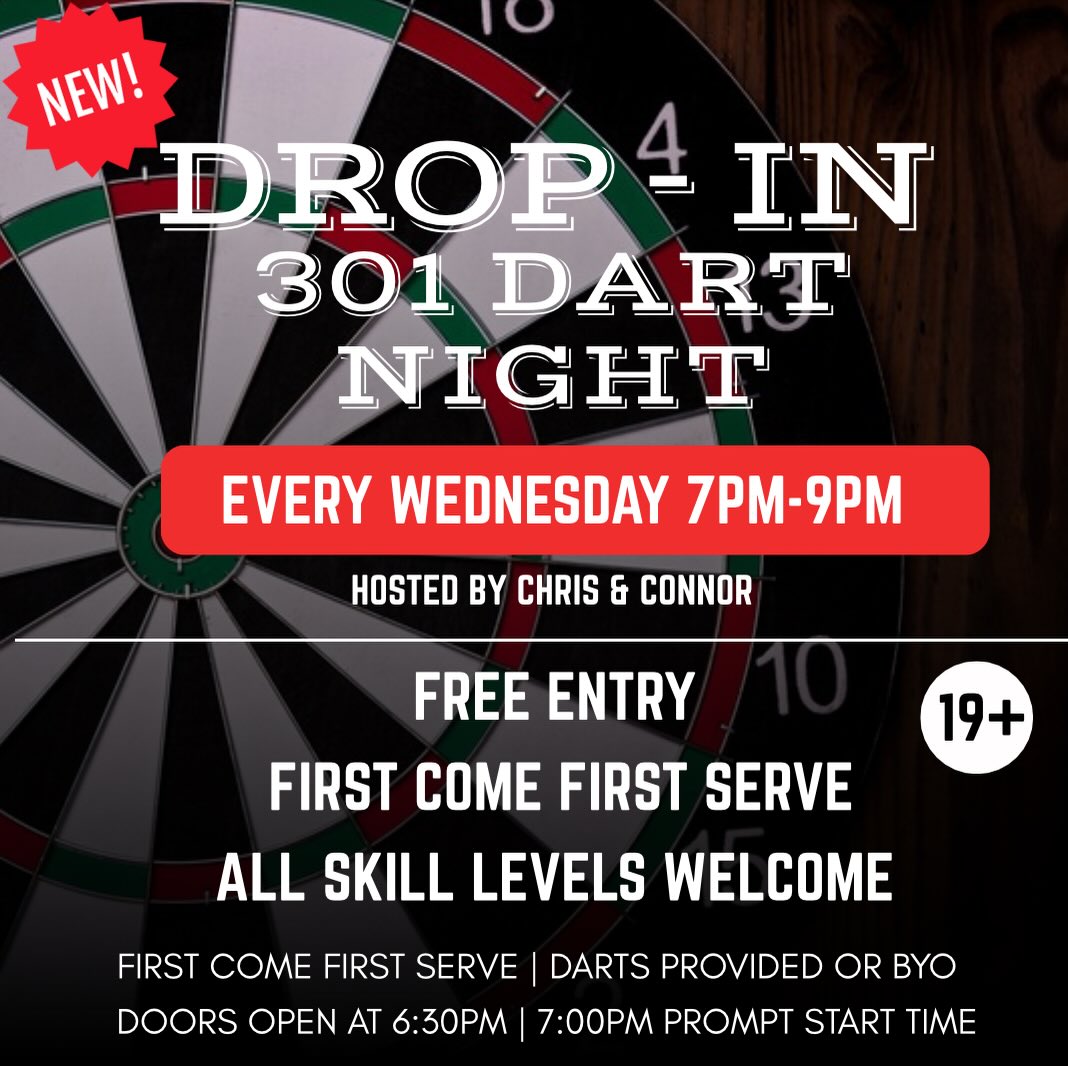 It’s official — darts have landed at Freddy’s Brewpub🎯🔥
And yes… we’ve started a league!
Join us Wednesdays from 7–9PM for drop-in dart night. Whether you’re feeling competitive or just in it for the laughs, come step up, throw a few, and make a night of it with us. 19+ play
