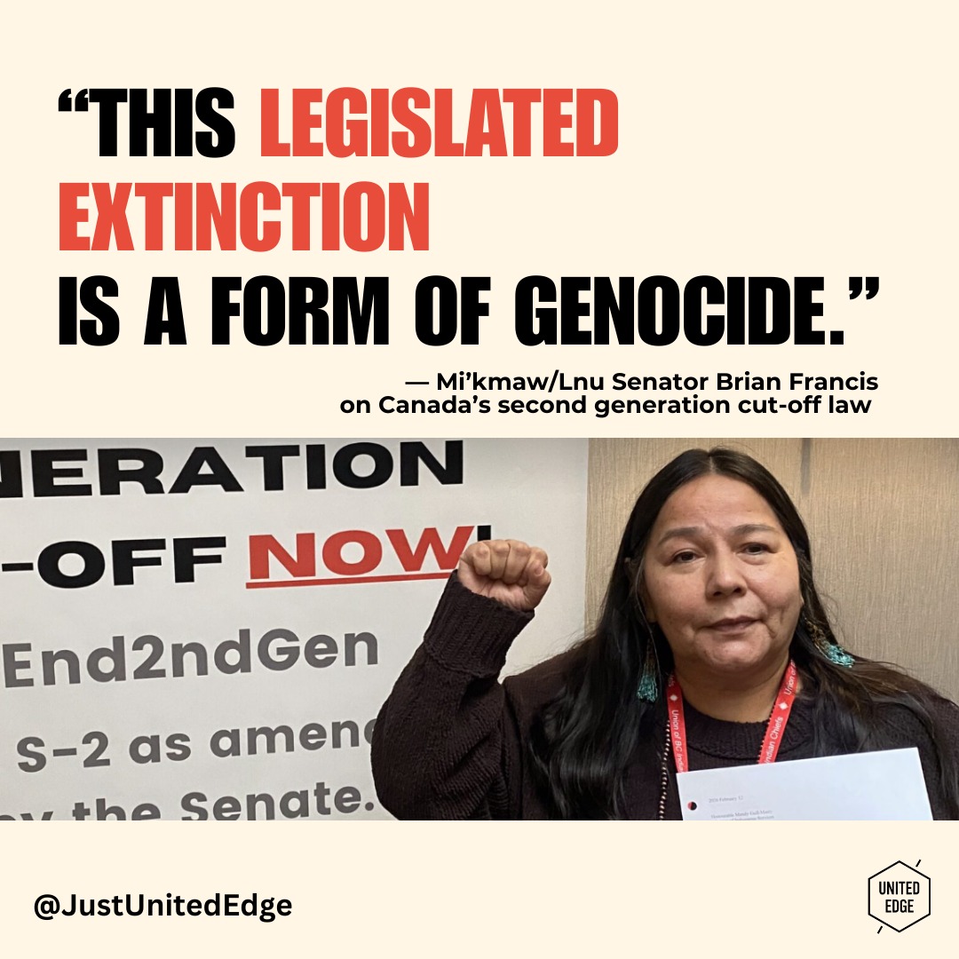 Canada’s second-generation cut-off under the Indian Act is a human rights crisis threatening the very existence of First Nations communities. This discriminatory policy strips future generations of legal status and access to rights, eroding culture, identity, and belonging.
First Nations voices are calling for justice, equality, and the passage of amendments to Bill S-2 to remove sex- and race-based discrimination from Canadian law. Read more and take action here: https://bit.ly/4sIt3Jp
#EndTheCutOff #IndigenousRights #FirstNations #HumanRights #IndianActReform #BillS2 #StopDiscrimination #NoToGenocide #IndigenousJustice #EndSexism #EndRacism #RightsNotExtinction #ProtectIdentity #PassBillS2