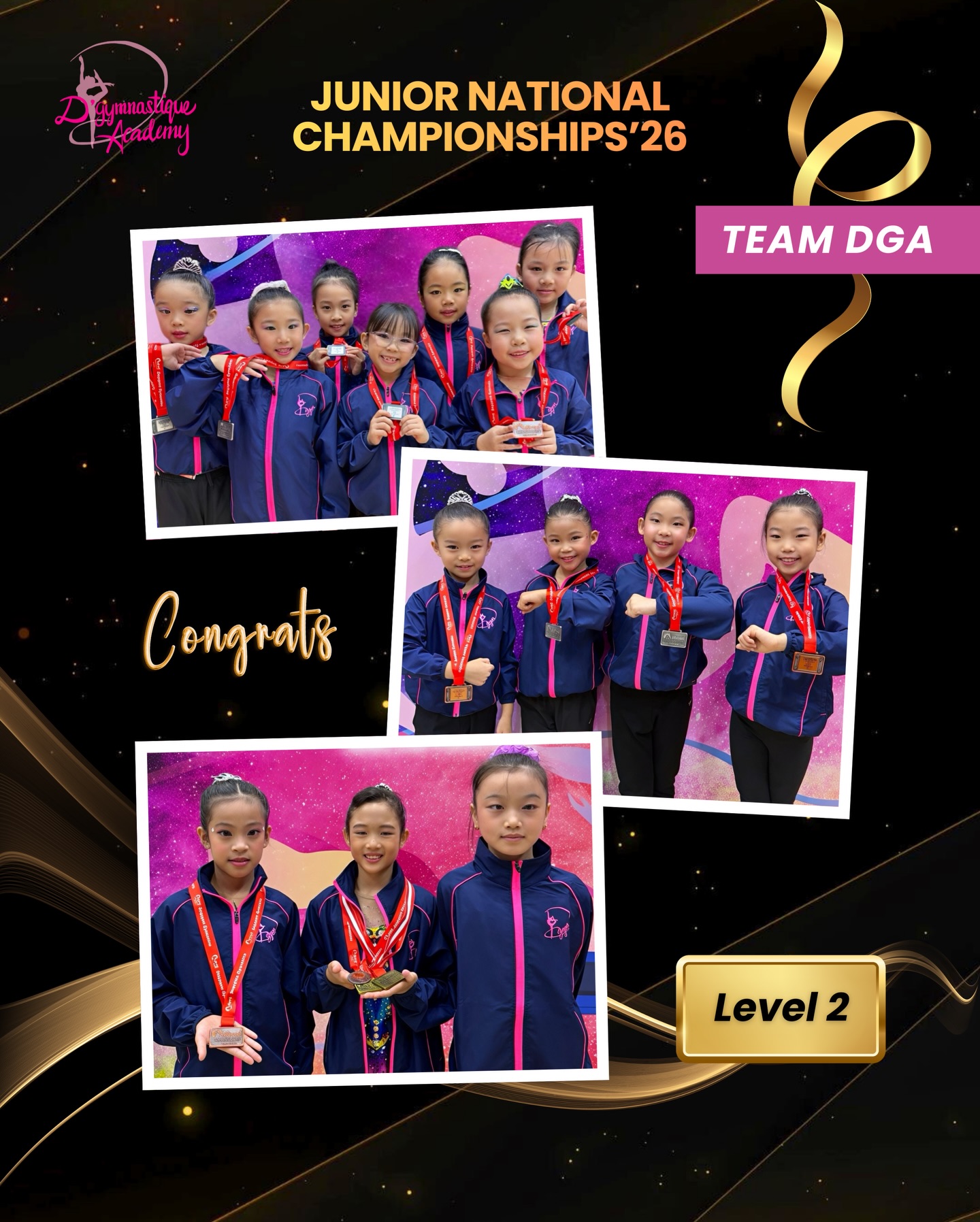 Next up, we would like to congratulate our gymnasts who competed beautifully in the Level 2 Category!๐๐ป Your outstanding results are a true testament to your hard work, growth and perseverance, and we couldnโt be more proud of you!๐
Special mention goes to Janine Leung for clinching L2 (10y/o):
๐ฅIAA Gold
๐ฅFreehand โ 1st Place
๐
Ball โ 8th Place
L2 IAA (8y/o)
๐ฅClaire Wee & Zoey Lim
๐ฅClaire Li & Rachel Ong
L2 IAA (9y/o)
๐ฅLeia Yeo, Arella Ng, Calista Ho, Kaylia Ong, Jenn Goh & Emily Chan
๐ฅCameryn Lau
L2 IAA (10y/o)
๐ฅCharlotte Tan
โญ๏ธEva Zhang (FH)
Way to go girls!๐ช๐ปThank you coaches for your hard work & dedication!๐
#TeamDGA