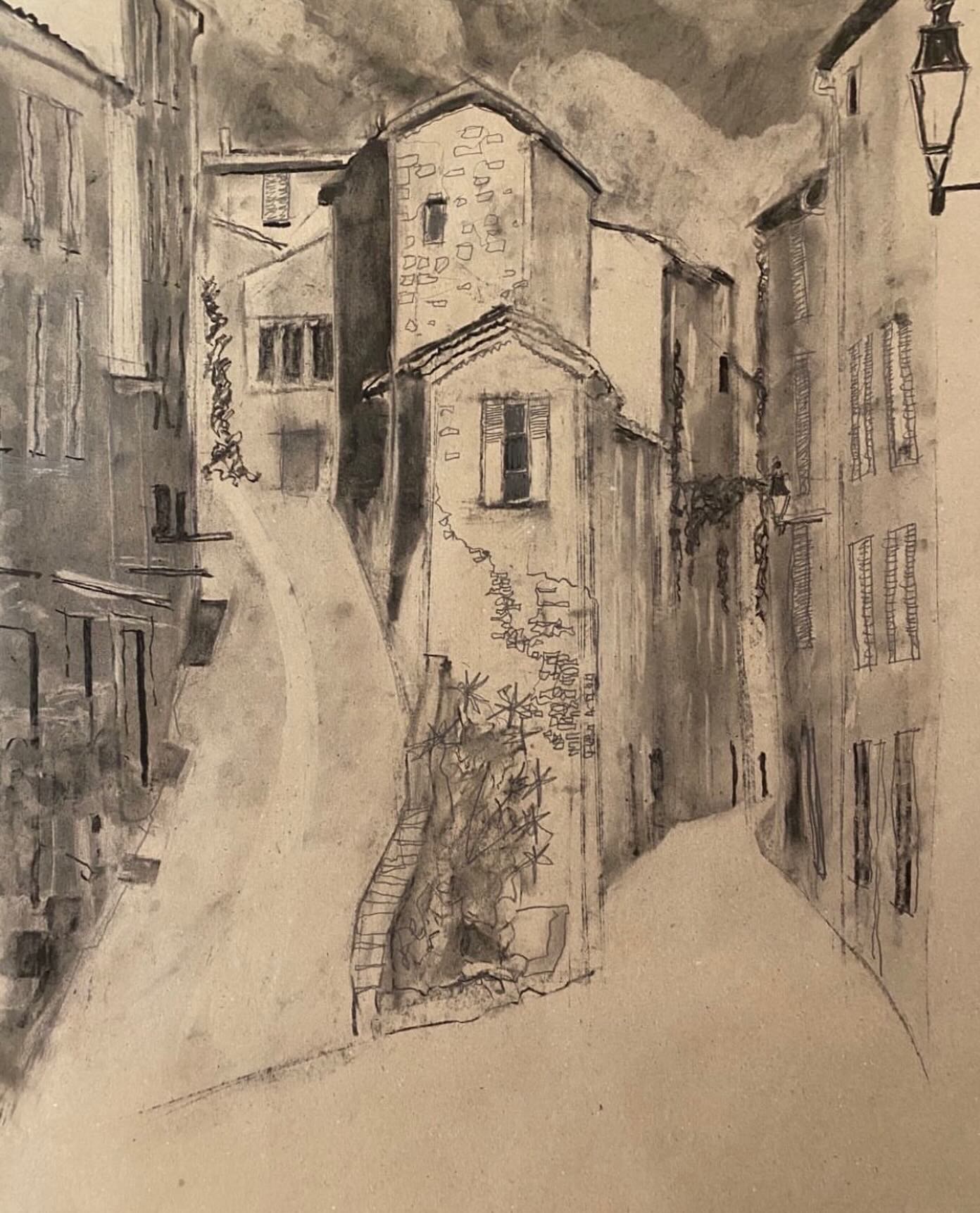 Bonjour from the south of France . Spring is in the air , the daffodils are sprouting, all the blossoms are in bloom and the days are getting longer . Another beautiful illustration by artist @rgmccartney of our very picturesque village #entrecasteaux , the street to the right is the start of Rue du Portail , @sous_lolivier_dentrecasteaux is No 19 . Bonne journee.