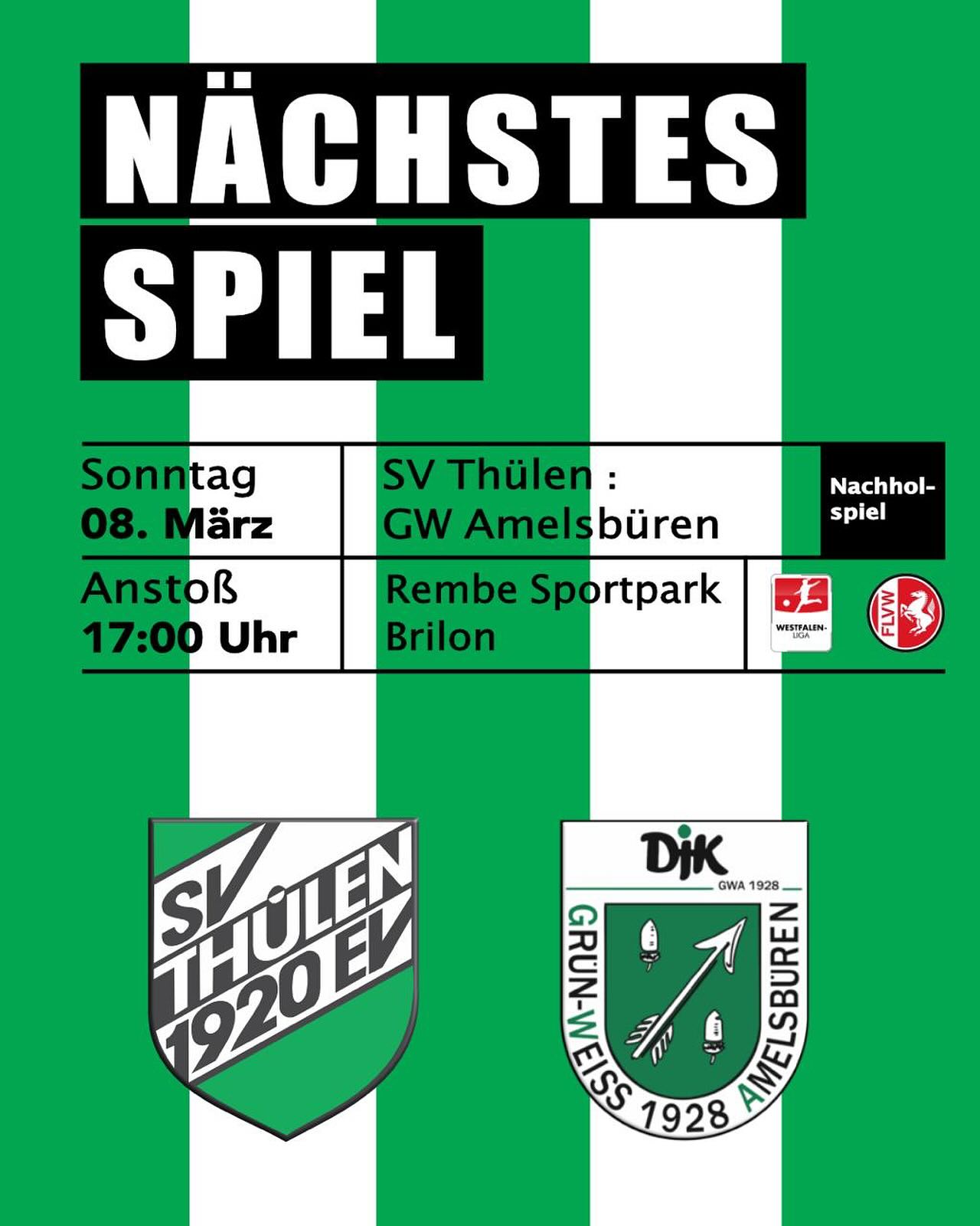 ⚽ SVT-Damen mit Nachholspiel im REMBE Sportpark ⚽
Heute gegen Spätnachmittag tragen die Fußballdamen des SV Thülen ihr Nachholspiel gegen die DJK GW Amelsbüren im Briloner REMBE Sportpark aus.
Die Partie war Anfang Dezember aufgrund der schlechten Witterungsverhältnisse ausgefallen.
Die Gäste, die aus dem Stadtgebiet Münster anreisen, belegen mit 31:44 Toren und 18 Punkten aus 14 Partien aktuell den 9. Tabellenplatz.
Der SV Thülen rangiert mit einem Torverhältnis von 23:44 und 14 Punkten nur knapp dahinter (11.).
Mit einem dreifachen Punktgewinn können die Grün-Weißen sogar einen Platz gut machen und den Abstand zu den Abstiegsrängen vergrößern.
Anstoß ist heute um 17 Uhr auf dem Kunstrasenplatz im REMBE Sportpark an der Jakobuslinde in Brilon.