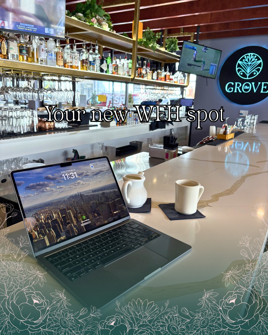 WFH at The Grove > actually working from home 🌺
- coffee & tea ✔️
- outlets for your devices ✔️
- appetizers & lunch for when the cravings hit ✔️