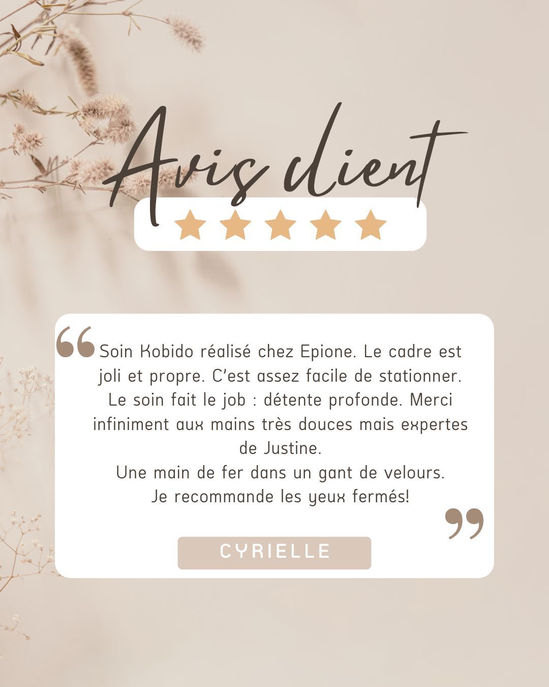 Votre avis compte pour moi ❤️
Merci Cyrielle pour ta confiance et pour ces mots qui me touchent profondément ✨
Chaque retour est précieux et me rappelle pourquoi j’aime tant accompagner, prendre soin et créer ces moments de douceur 🌿
Votre ressenti est la plus belle des récompenses 🤍
#aviscliente #temoignage #retourclient #bienetre #momentpoursoi #confiance #douceur #accompagnement #merci