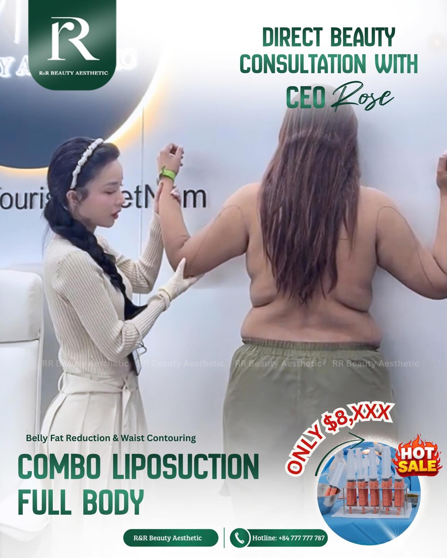 ✨ DIRECT BEAUTY CONSULTATION WITH CEO ROSE
FULL BODY LIPOSUCTION COMBO
Stubborn back fat.
Thick waistline.
Loose skin that makes you avoid fitted outfits.
With Full Body Liposuction Combo, CEO Rose personally evaluates your body proportion and designs a contouring plan
🎯 Limited HOT SALE slots available
📩 DM us for direct consultation with CEO Rose
📞 Hotline: +84 777 777 787
.
.
.
#liposuction #fullbodycontouring #waistsculpt #bodytransformation #aestheticclinic
full body liposuction vietnam, back fat removal procedure, waist contouring clinic, body sculpting consultation, abdominal and flank fat reduction