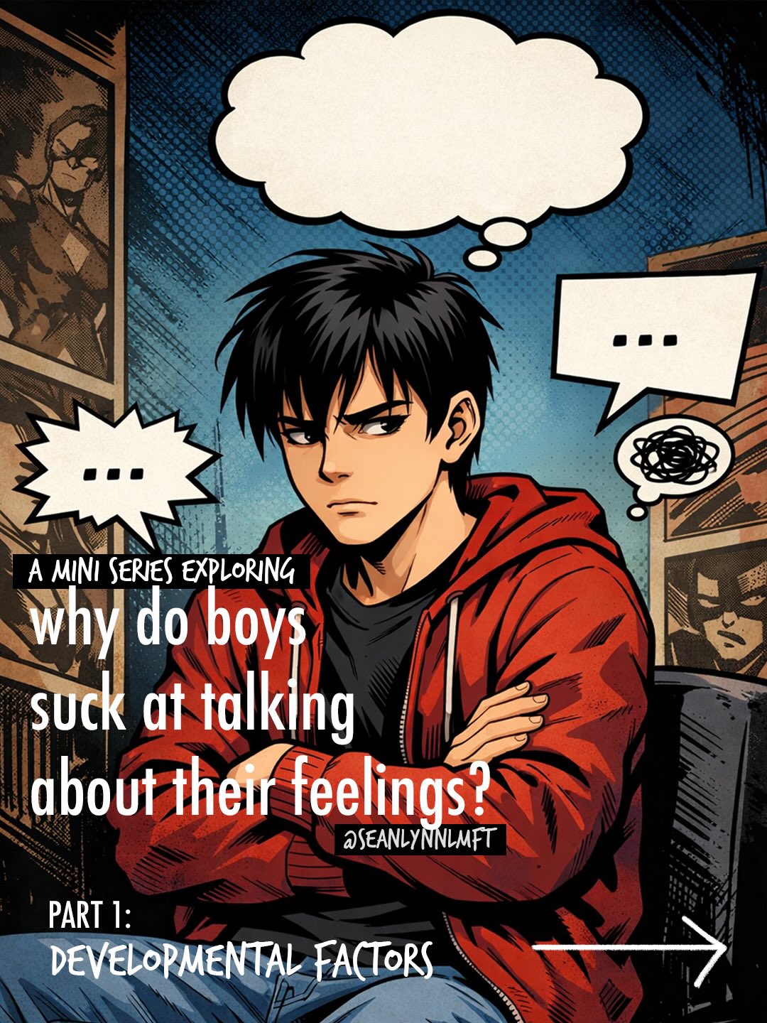 A question I hear all the time is “Why do boys suck at talking about their feelings?”
Follow along in this mini series as I unpack this common question. Part one begins with Developmental Factors.
Disclaimer: the information shared here is for educational purposes only and is not therapy, mental health treatment, or individualized advice. This content does not establish a therapist-client relationship.
Content shared by Sean Lynn Therapy is original and created for this page and website
#teentherapy #teenmentalhealth #parenting #parentingteens #teenagers