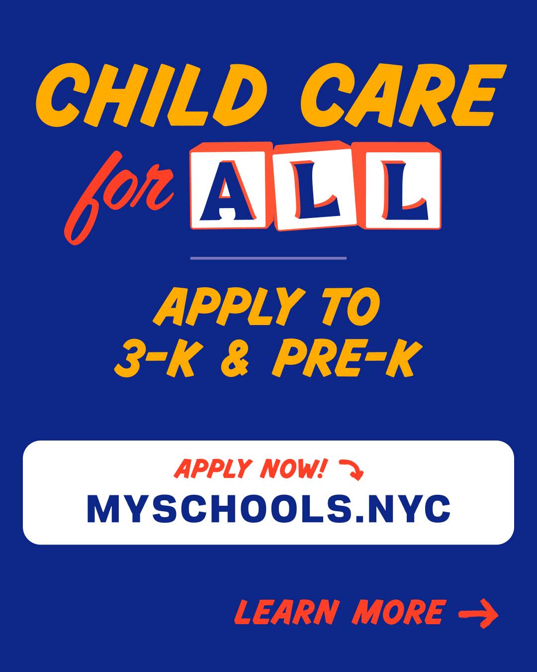 3-K and pre-k applications are now OPEN! 🎉
If your child was born in 2022 or 2023, you can apply for free 3-K or pre-K programs for the upcoming school year.
🗓️ Applications close on Friday, February 27, 2026.
Learn more: nyc.gov/3K and nyc.gov/PreK