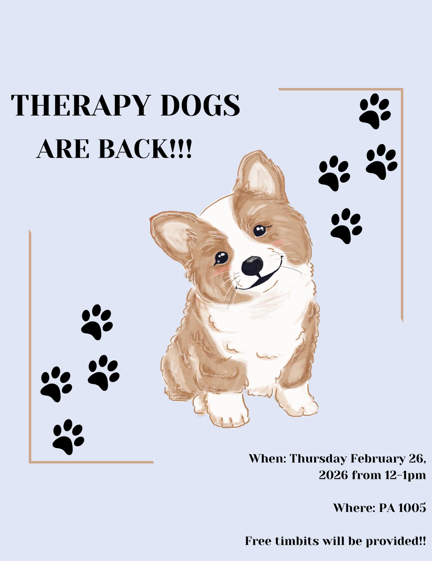 đŸMake sure to come hang out with the therapy dogs this Thursday from 12-1:00pm in room 1005!đŸ