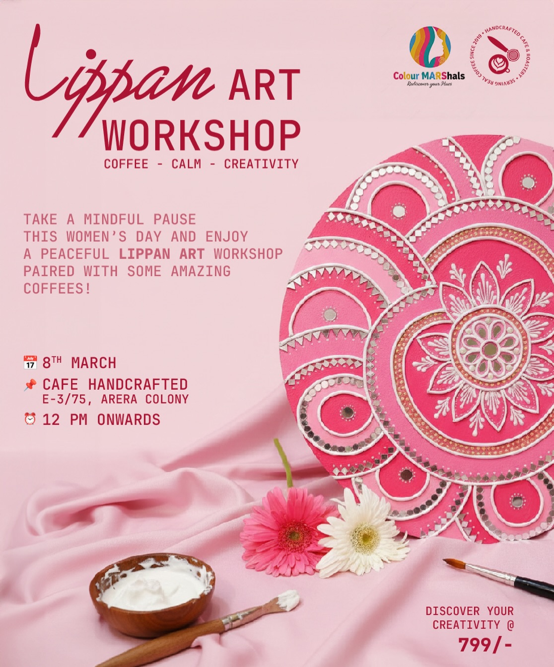 Take a mindful pause this woman’s day, and get hands on with a traditional and creative Lippan Art Workshop in collaboration with @colour_marshals 😍
A beautiful guided workshop paired with amazing coffees! Make your day memorable and fun! DM us to know more! 🙌
You know where! 😉
Handcrafted Cafe & Roastery
📍E-3/75, Arera Colony, near Narmada Hospital, Bhopal