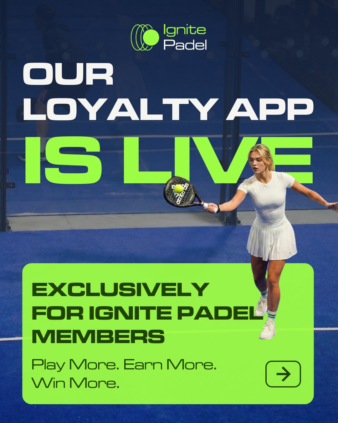 OUR LOYALTY APP IS HERE 🔥
Play more.
Earn more.
Win more.
Download now via the App Store and sign up using your Playtomic email to start collecting rewards every time you step on court 🎾👌🏻