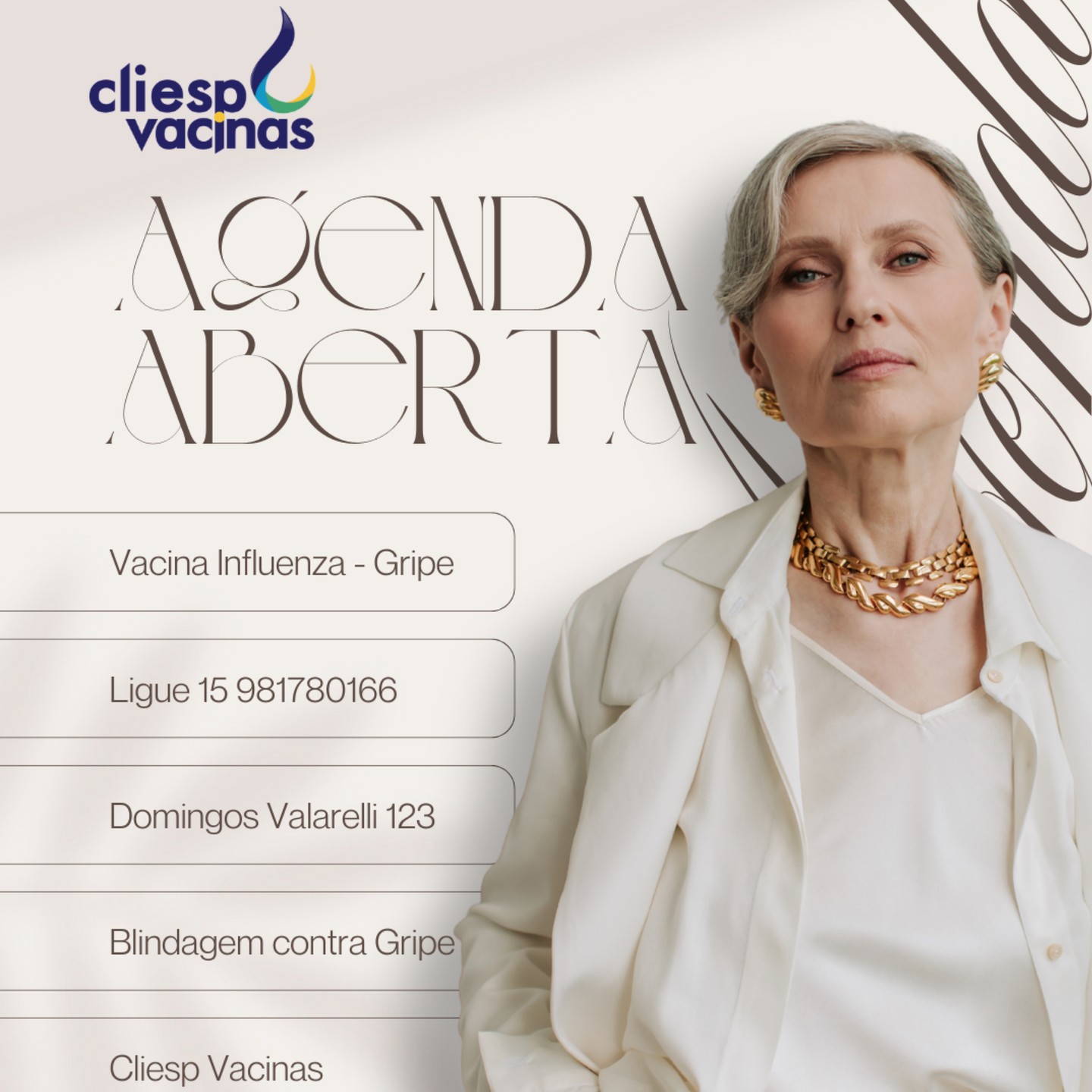 Vacina Influenza: a blindagem contra a gripe!
A gripe não é apenas um resfriado forte. Ela pode causar complicações sérias, afastamento do trabalho, da escola e até internações — principalmente em crianças, idosos, gestantes e pessoas com doenças crônicas.
A boa notícia? Você pode se proteger!
A vacina contra a influenza é a forma mais eficaz de reduzir o risco de infecção, complicações e formas graves da doença. Ao se vacinar, você protege não só a si mesmo, mas também quem está ao seu redor.
✔️ Reduz o risco de hospitalização
✔️ Diminui complicações respiratórias
✔️ Ajuda a conter a circulação do vírus
✔️ É segura e atualizada anualmente
Não espere os sintomas aparecerem. Prevenção é sempre o melhor cuidado! Ligue 15 981780166!
Procure a CLIESP VACINAS (Rua D. Valarelli, 123, Sorocaba) e mantenha sua imunização em dia.
Vacinar é um ato de cuidado. Vacinar é proteger vidas.
#la_fragetti #cliespvacinas #mcfragetti #brunaassis
#VacinaInfluenza #VacinaDaGripe #Prevenção #Saúde #Imunização #CuidarÉProteger