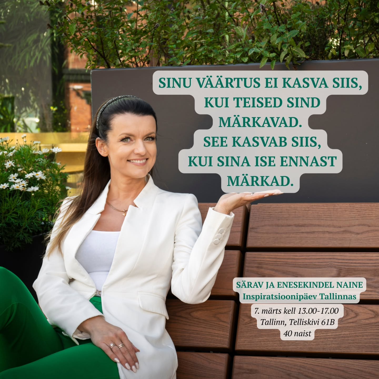 🤩 Mis siis, kui Sa ei peaks enam ootama, kuni tunned end piisavalt valmis?
🤩 Mis siis, kui Sa ei peaks enam vabandama oma unistuste eest?
🤩 Mis siis, kui Sa ei peaks enam kohanduma ruumiga, vaid võiksid seda ise mõjutada?
Sa ei vaja rohkem motivatsiooni! Ei, enam mitte!
Sa vajad hetke, kus Sa ütled välja:
> Ma olen piisavalt oodanud! 😍
> Ma olen küllalt ennast tagasi hoidnud! 😍
Ära pelga, sest...
📌 Enesekindlus ei ole vali ega bravuurne!
📌 Enesekindlus ei ole enesekesksus ega isekus! (Isekas on oodata, et keegi tuleb ja teeb meid enesekindlaks.)
📌 Ära pelga olla särav ja enesekindel, sest Sulle on öeldud, et tagasihoidlikkus on voorus! 🙃
❗️ Tegelikult ei ole enesekindlus vali, see algab Sinu seest, see on mõnus vaikne ja kindel tunne, mille loob teadmine, et Sa tead täpselt, kes Sa oled ja mis on Sinus juba täna olemas!
❗️ Ja see on ka aktsepteerimine, et Sa tead täpselt, kes ja mis Sa täna ei ole ja tegelikult ei olegi vaja olla!
❗️Sa oled parim iseendana ja Sa saad aina paremaks just iseennast avastades ja tundma õppides, enda vastu uudishimulik ja toetav olles!
Enesekindlus on usaldus iseenda vastu! See on lubamine olla, valida ja tegutaeda iseenda soovide, unistuste ja kire järgi! 🥰
✨ 7. märtsil loon ma ühes Jaanika Tamme ja Kristel Pikhofiga Tallinnas, Telliskivis ruumi 40 naisele.
Mitte lihtsalt selleks, et rääkida enesekindlusest.
Vaid selleks, et seda kogeda.
Kui Sa tunned, et see kõnetab Sind, siis ära scrolli edasi. 🙏
✍️ Kirjuta kommentaari või sõnumitesse: MINA TULEN ja ma saadan Sulle lingi Inspiratsioonipäeva "Särav ja enesekindel naine" lisainfo ja registreerimisega. 🤩
See päev, see kogemus, see ruum saab olema eriline!
Tule ja luba endal olla Sina ise - luba endal särada iseendana! ✨
📸 Hetked jäädvustas fotole @ametiportree_ee 😍