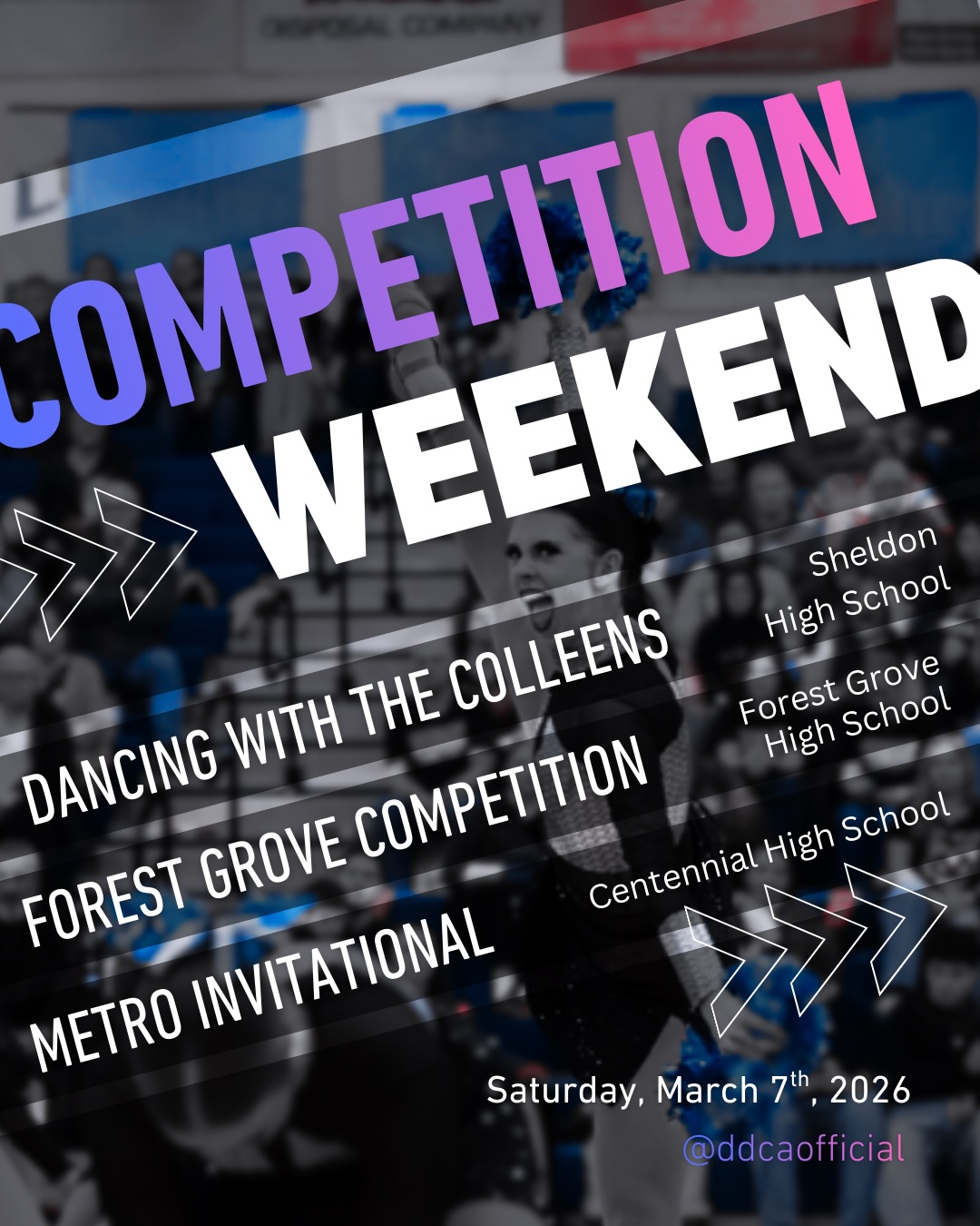 Our final local competition weekend of the 25-26 season! There are 3 competitions taking place this weekend. Hosted by @sheldoncolleens_official at Sheldon, @fghsvikettesdance at Forest Grove, and @chsdancers at Centennial! Check out their pages for more details.
This could be the final time to catch some of these routines! Good luck everyone!
#competitionweekend #stateszn #finalcountdown #danceteam