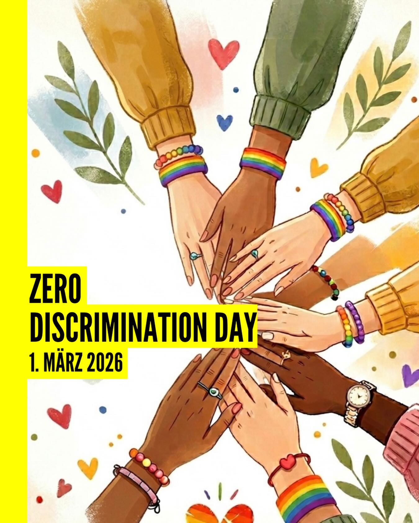 🌍✨ 1. März – Zero Discrimination Day! ✨🌍
Heute feiern wir die Vielfalt und das Recht Jeder zu sein, wie sie/er ist – frei von Stigma, Ausgrenzung und Vorurteilen. 💜🧡💙 Jeder Mensch zählt, unabhängig von Herkunft, Geschlecht, Identität oder Orientierung. ✊🏳️🌈
💛Bei Queeramnesty Schweiz kämpfen wir dafür, dass queere Menschen in der Schweiz sicher, gleichberechtigt und mit Würde leben können. 💛
🦋 Lasst uns gemeinsam laut für Gleichberechtigung und Respekt eintreten!
#ZeroDiscriminationDay #loveislove #lgbtq #refugeeswelcome #humanity