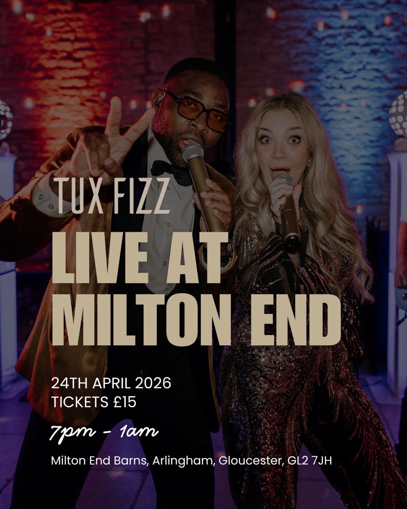 Get ready for an epic night! 🥂 We’re stoked to announce our next public gig at the incredible @milton_end_barns! Bring your squad, grab a drink, and get ready for a night to remember. 💃🕺
Friday 24th April 2026, 7pm - 1am, £15 a ticket (link in bio).
Enjoy food from Poppy and Boo, and drinks from The Farmer and the Fox. Hurry, limited tickets left! 🪩