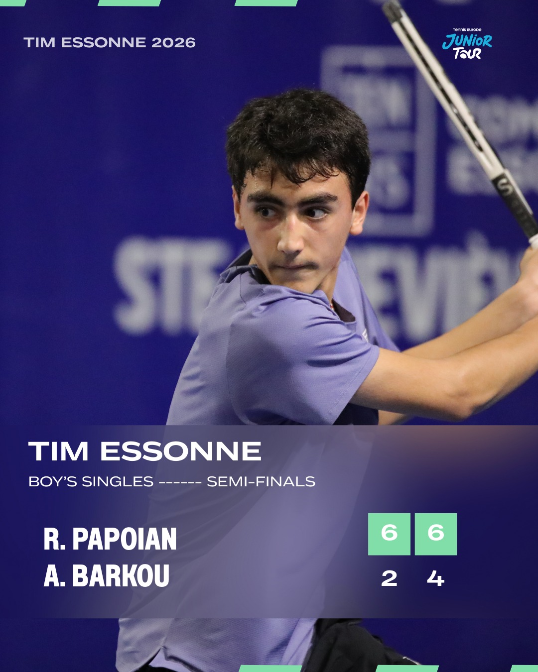 Boy’s Singles Semi-final ✨
Rafael Papoian def. Arsey Barkou 6-2, 6-4
A controlled performance in the TIM Essonne semi-finals.
R. Papoian set the tone early, taking the first set 6-2 with solid baseline play and consistent pressure in the rallies. A. Barkou responded well in the second set, pushing the match to a tighter contest, but Papoian stayed composed in the key moments to close it out 6-4.
A confident win and a well-earned place in the TIM Essonne final.
#TIMEssonne #TennisEurope #JuniorTour #NextGenTennis #RoadToTheFinal