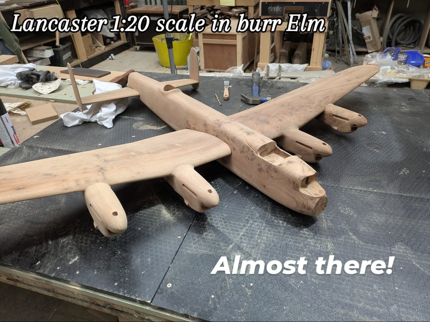 We have another Lancaster bomber moving along through the workshop. It's the same scale as the yew model we did some years ago, but this one has its wheels down instead of the bomb bay doors open.
#lancasterbomber
#ww2
#ww2plane
#lancaster
#elm