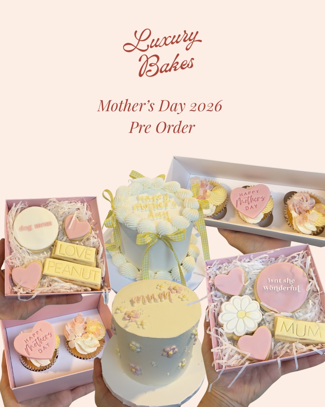 Mother’s Day Pre Orders are open 🌸✨🧈
A smaller range to choose from in comparison to valentines and christmas so hopefully you loveee!
& still had to stick with gingham, obsessed as you can tell x
my cupcakes are delicately decorated with dried hydrangea, the bento cake is handcrafted with piped flowers & cookies freshly made with local ingredients & all boxes are finished with ribbon 🌸
pop me a DM if you’d like to order something from me for mother’s day! 🌸🍰