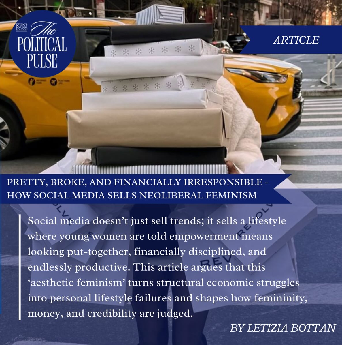 ‘Young women are not broke because they bought a £8 matcha.”
When inequality is reframed as a budgeting problem, economic struggle becomes personal failure, and femininity becomes political disqualification.
Read the full article in our bio 🗞️⭐️
#economics #politics #article #socialmedia #kcl