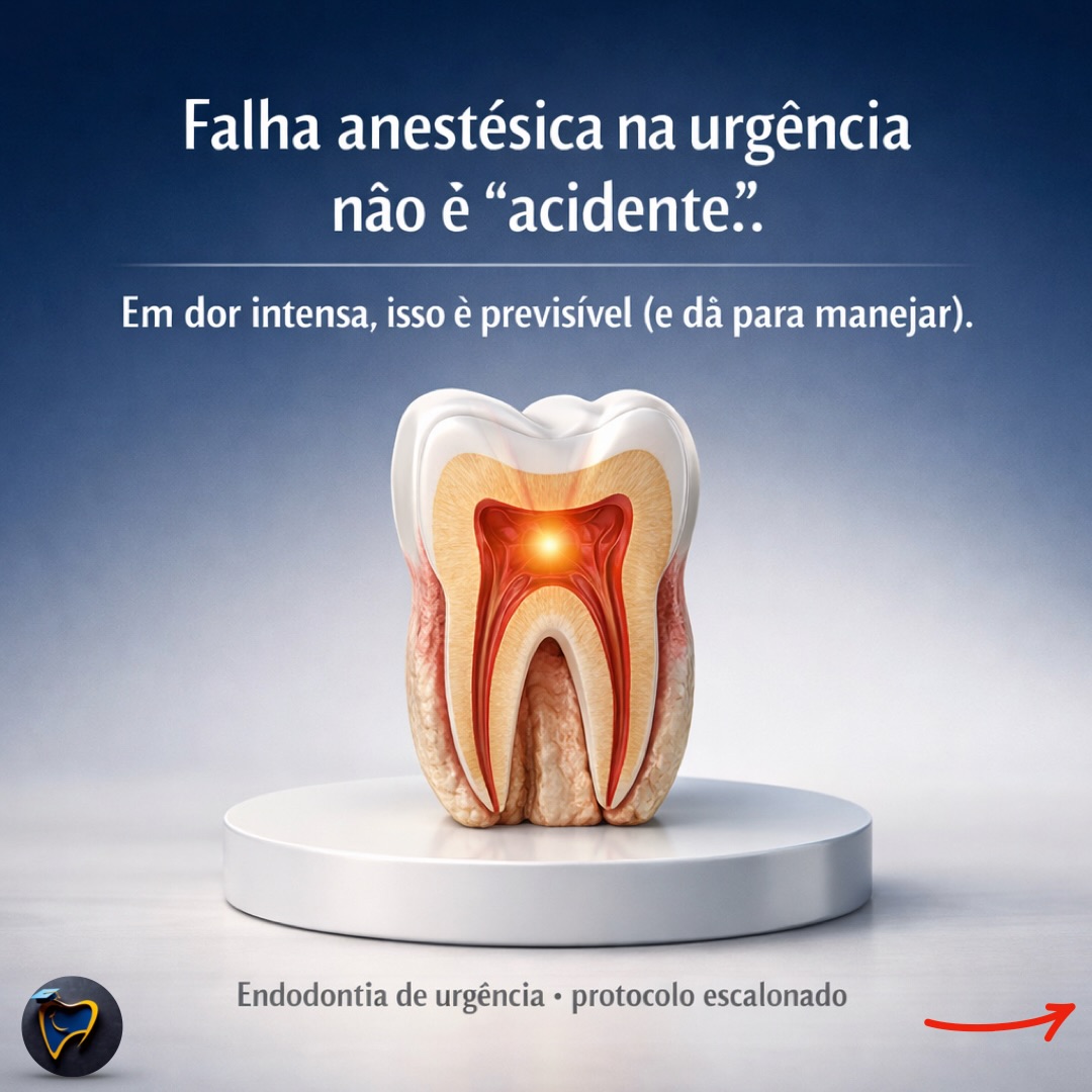 Falha anestésica na urgência não é azar — é fisiologia + decisão clínica.
Em quadros compatíveis com pulpite irreversível sintomática, o erro mais comum é repetir a mesma técnica esperando um resultado diferente.
Se você quer reduzir estresse, tempo perdido e sofrimento do paciente, pense em protocolo escalonado:
diagnóstico → técnica base + latência + teste → suplementares → conduta local → reavaliação.
✅ Salve este carrossel para consultar na próxima urgência.
📩 Envie para aquele colega que “sofre” na anestesia.
💬 E me diga: em qual etapa você percebe que mais falha? (1 a 6)
#endodontia #urgenciaodontologica #odontologia #anestesiaodontologica #endotoday
