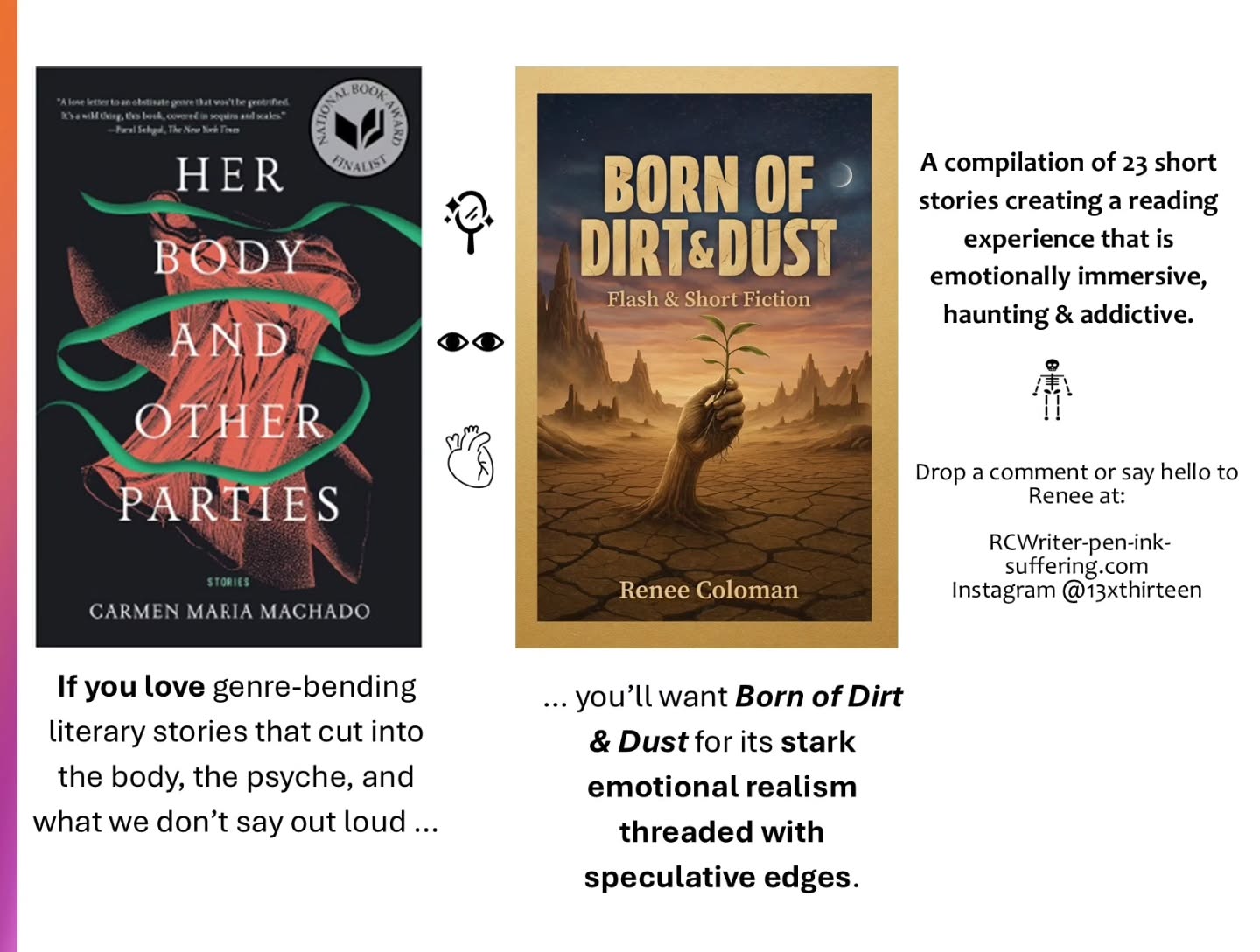 A little more about my book, Born of Dirt & Dust ...
"Grim intensity"
"Raw emotional terrain"
"Compact and cutting"
In writing the stories for Born of Dirt & Dust, I wanted to open a lens for readers to fully experience the emotional hardship and ripple effect of these characters and their marginalized lives.
My hope is to foster empathy and a deeper understanding of who we can be and why kindness matters.
#indiebook
#hauntingtruth
#humankindness
#emotionaljourney
#strengthandresilience