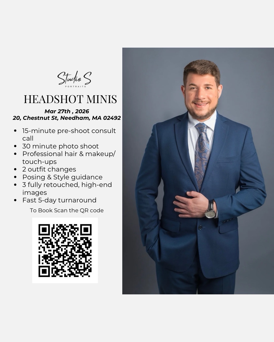 Your Headshot is creating an impression before you even walk into a room and shake a hand.
So does it reflect who you are right now?
Does it reflect your expertise, your experience, your knowledge, your growth?
If the answer to all that is a shot from 2016 that currently serves as your profile photo on linkedin or as your Speaker Bio photo, then it’s time to Level up!
Our next Headshot Mini Day is happening Friday, 27th Mar, 2026 at our Needham Studio. It’s perfectly tailored for busy professionals who need to get the upgrade done right now.
Don’t worry being the ever-prepared, over thinker that I am, I will guide you through every tiny little part of the process.
-Don’t know what to wear, I will help you select wardrobe that aligns with your goal.
-Professional Hair and Make up on the day of, to boost your confidence and help you take care of another thing you don’t have to worry about.
-Guidance with posing - no awkwardness with “where do I put my hands”
-Edited photos in five days ( not business days, but 5 days)
Well if you’ve been contemplating an upgrade, so you can show up looking your best and current self - then this is it!
Spots are limited. Call 732-357-5948 to reserve your session or scan the QR code in the picture to book.
#needhamheadshotphotographer #headshotphotography #needhamma #wellesleyheadshotphotographer #linkedinprofilephoto