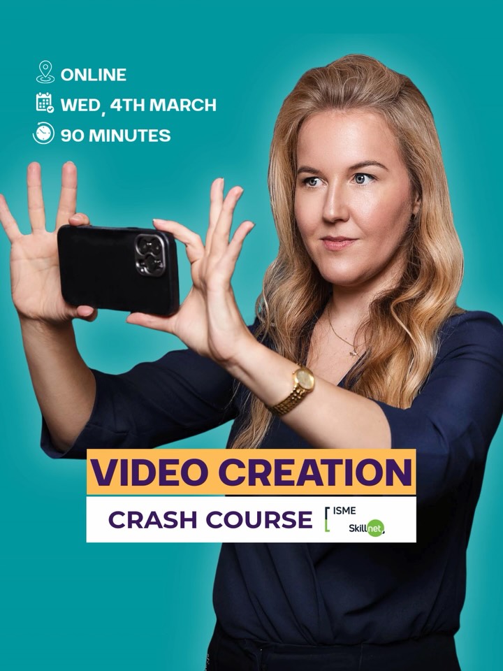 This Wednesday (4th March), I’ll be delivering a practical online workshop with ISME Skillnet that shows you exactly how to create effective business videos, from idea to upload, in just 90 minutes.
No fancy gear. No overwhelm. Just a clear, proven process you can use immediately.
We’ll cover the 5 Steps to Video Success:
✔ Plan — generate ideas and simple shot lists (using AI to save time)
✔ Film — capture clear, professional video with your phone and affordable equipment
✔ Present — speak with confidence on camera
✔ Edit — quick wins with CapCut
✔ Upload — optimise for each platform to maximise impact
By the end, you’ll have the skills and confidence to start creating video content consistently for your business.
📅 This Wednesday, 4th March | 09:30–11:00 | Online (Zoom)
💼 Members: €45 | Non-Members: €55
👉 Book your place - link in bio