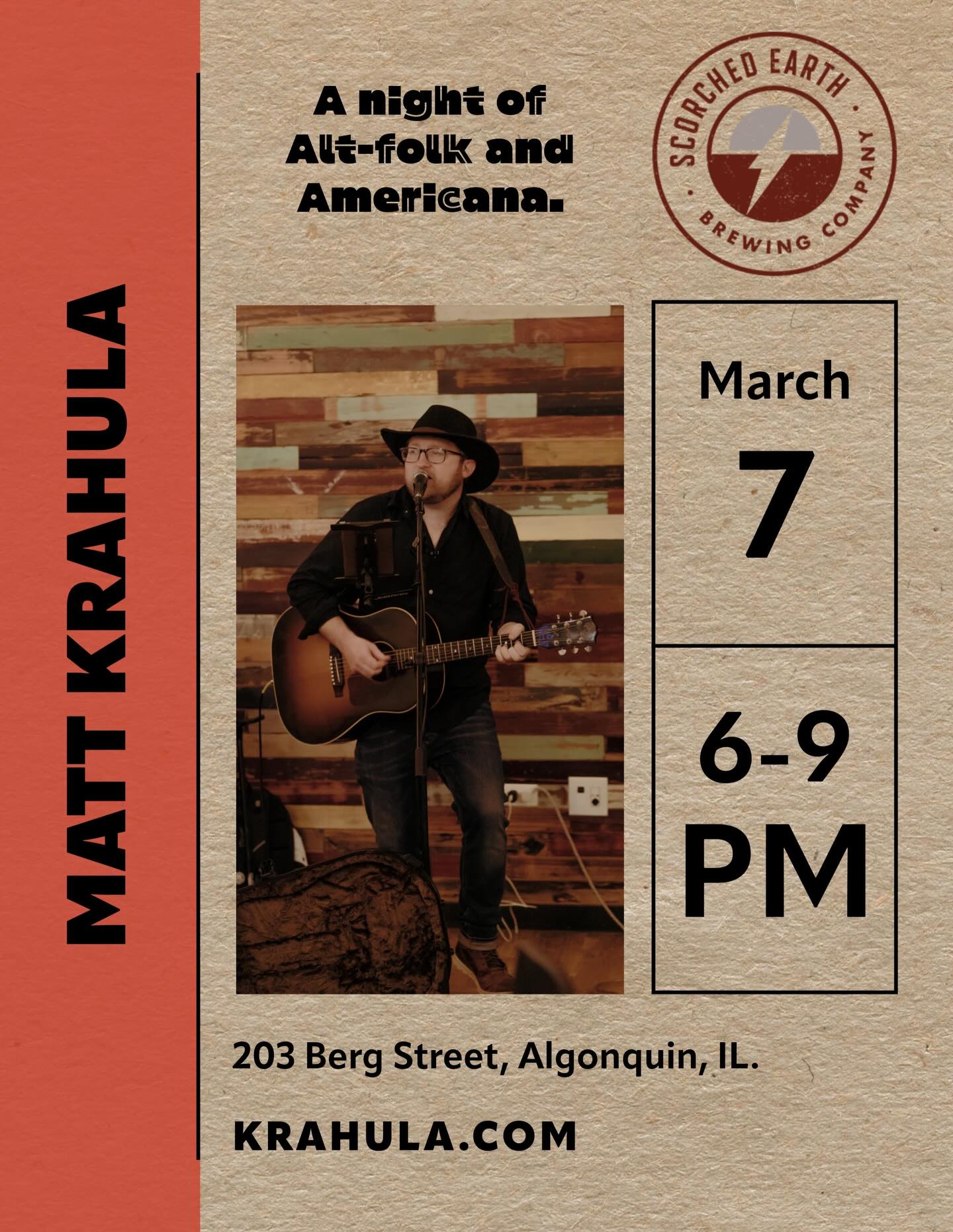 Looking forward to this Saturday 3/7 at Scorched Earth Brewing Company. I play from 6-9pm. Come by and enjoy some live music and awesome craft beers!!
#livemusic #algonquinillinois #illinois #saturdayvibes #illinoismusic