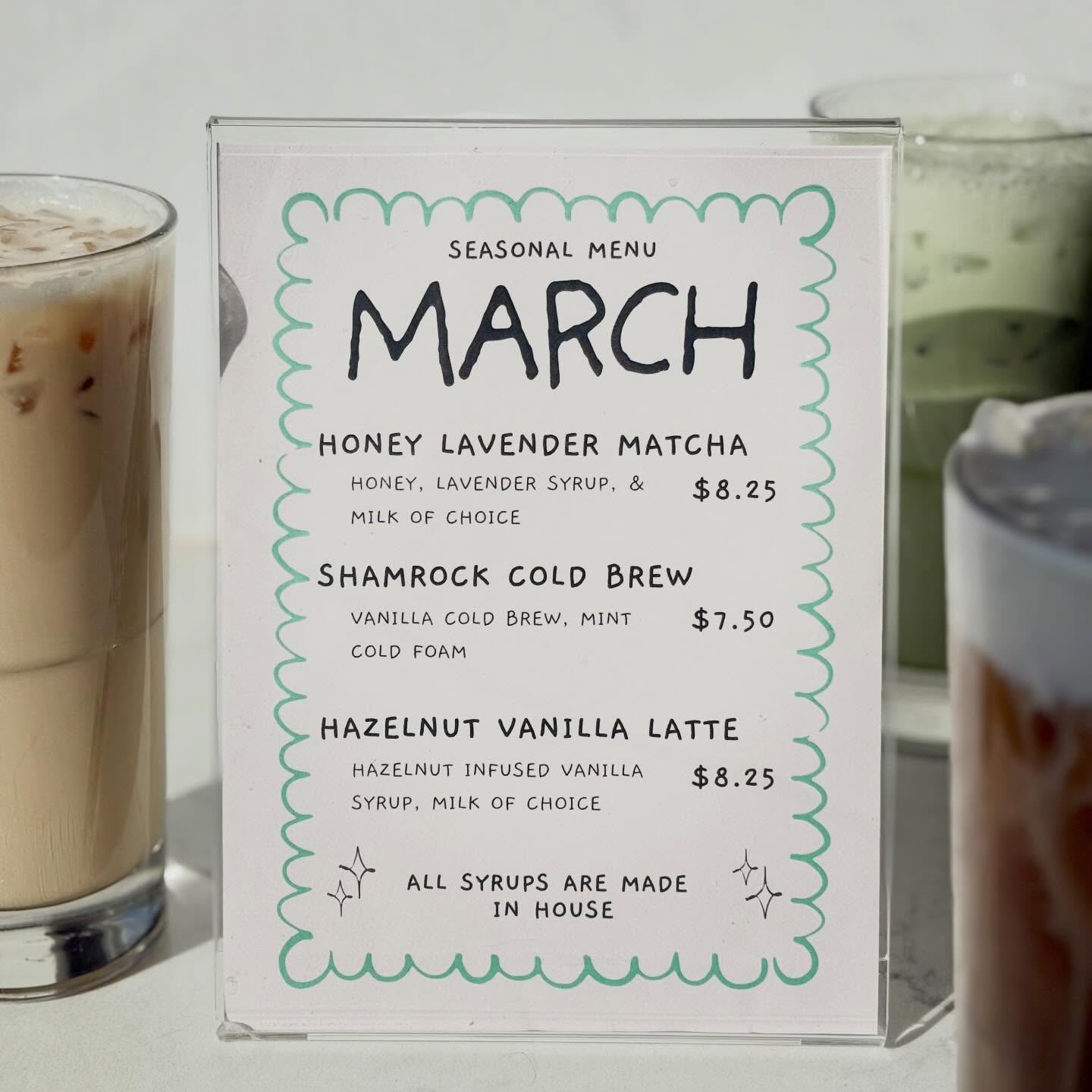 The March Menu has arrived 🍀✨ We’re feeling lucky to serve a community that loves good coffee as much as we do!
Open daily 8am - 4pm