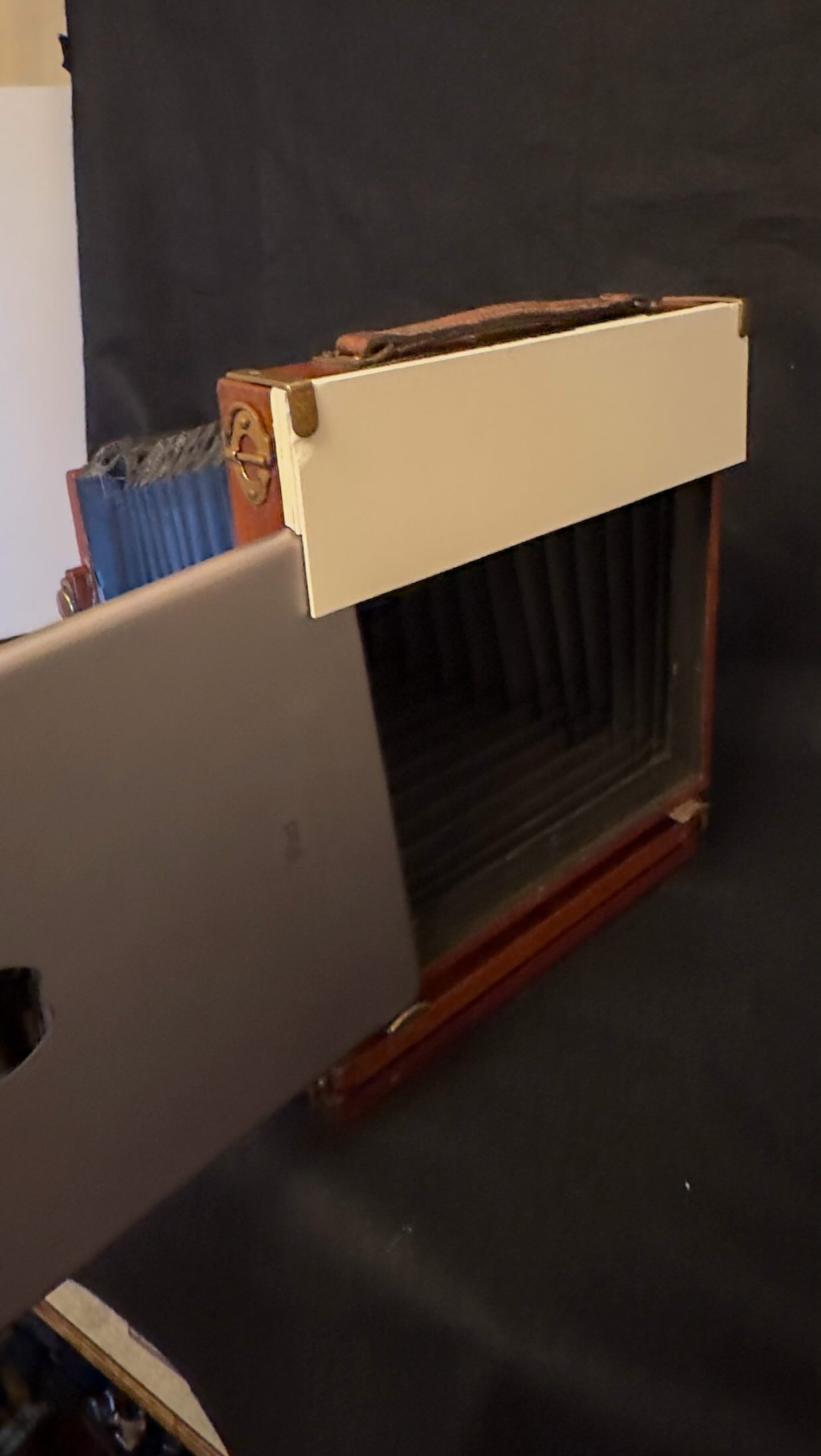 Digital to analogue print by using a rough old bellows camera to project a digital negative image onto photographic paper and then develop as a Lith print. Credit to @ian_ruhter who sent me down this rabbit hole with his wetplate from an iPhone image process which I had to try and then adapt to use an iPad in my 1900s Thornton Pickard Artist Enlarger. This in turn made me think if I could simplify things with this camera used as projector-enlarger. #largeformatphotography #analoguephotography #vintagecamera