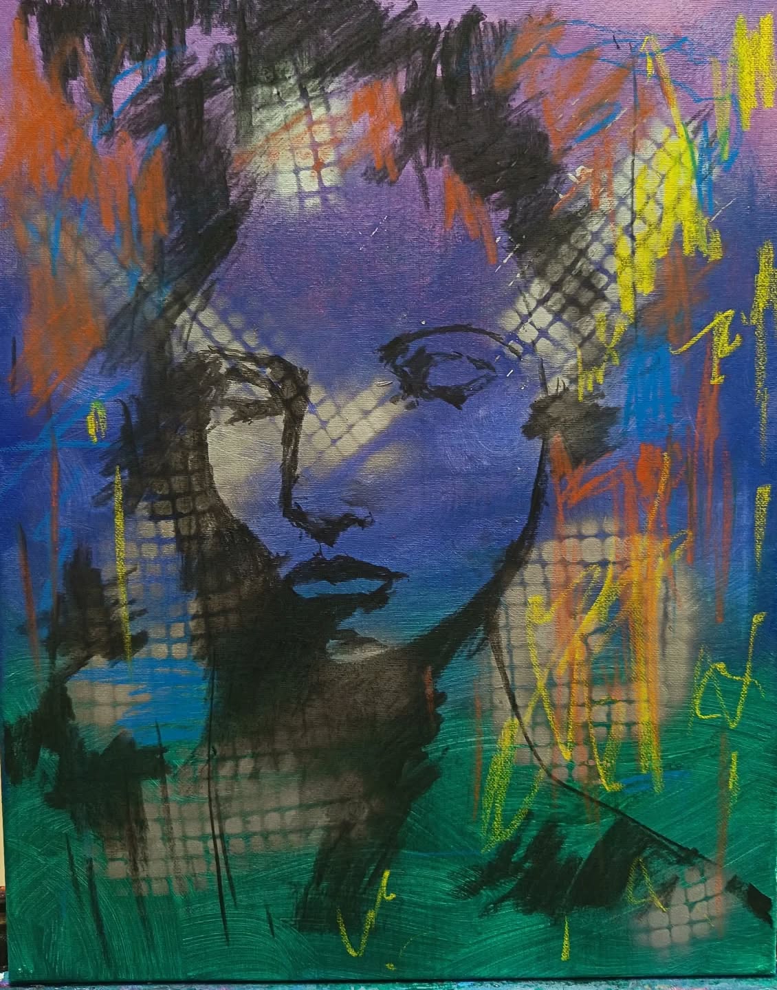 Introspection
🌌 Frammenti di un’anima in superficie
C’è un confine sottile tra ciò che mostriamo e ciò che resta intrappolato sotto la pelle. In quest’opera, il volto non è un ritratto, ma un’evocazione: un respiro trattenuto tra strati di colore e graffi di carboncino.
La griglia in spray argento agisce come un filtro, una barriera urbana che tenta di contenere l'esplosione emotiva dei gessi e dell'acrilico. È il contrasto tra l’ordine geometrico del metallo e il caos vibrante dell'interiorità. Guardandolo, ci si chiede: siamo noi a guardare lei, o è lei che emerge dai nostri stessi pensieri?
🎨 Scheda Tecnica
* Titolo: Introspection
* Medium: Mixed media su tela.
* Materiali: Acrilico, Carboncino, Gessi colorati e Spray Argento con tecnica stencil.
* Focus: Un dialogo tra la forza grezza del segno nero e la luminosità metallica dello spray, per un effetto neo-espressionista contemporaneo.
Hashtag consigliati
#MixedMediaArt #ContemporaryPainting #ArtGallery #PortraitArt #StreetArtStyle Acrilico Carboncino SprayPaintArt FineArt ItalianArtist WorkInProgres EmotionalArt VisualArt ArteContemporanea