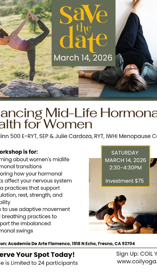 Your body isn't broken. It's in transition.
If you're in midlife and feeling like your nervous system has a mind of its own — the mood swings, the fatigue, the "who even am I right now" moments — this is for you.
March 14 | Balancing Mid-Life Hormonal Health Workshop
With Katie Flinn & me — yoga, nervous system education, and real tools for hormonal balance. $75 | 24 spots | coilyoga.com
Starting April 19 | Women's Midlife Restoration Circle
Monthly somatic practice, 3rd Sundays, 3:30–5pm. Just 10 women. Just 90 minutes. Just yours. $25 | julie@heartscapesllc.com
🔗 Links + details in bio — and join the newsletter at heartscapesllc.com/subscribe
#MidlifeWomen #HormonalHealth #NervousSystemRegulation #WomensWellness #MenopauseSupport