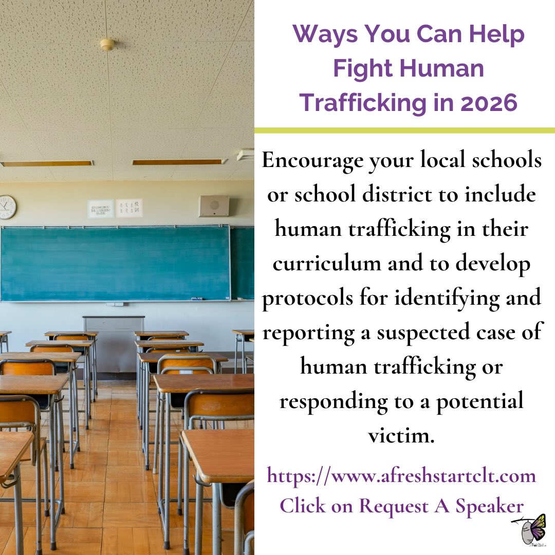 Over the next week we will share ways for you to help in the area of Human Trafficking Prevention. Today please find one way to help. Durante la próxima semana, compartiremos maneras de ayudar en la prevención de la trata de personas. Hoy, por favor, encuentre una forma de ayudar.
To stay informed about the issue of Human Trafficking make sure to follow us on Instagram and Facebook. Para mantenerse informado sobre el problema de la trata de personas, síganos en Instagram y Facebook. @afreshstartclt #trafficking #knowthesigns #sextraffickingawareness #afreshstartclt #endhumantrafficking