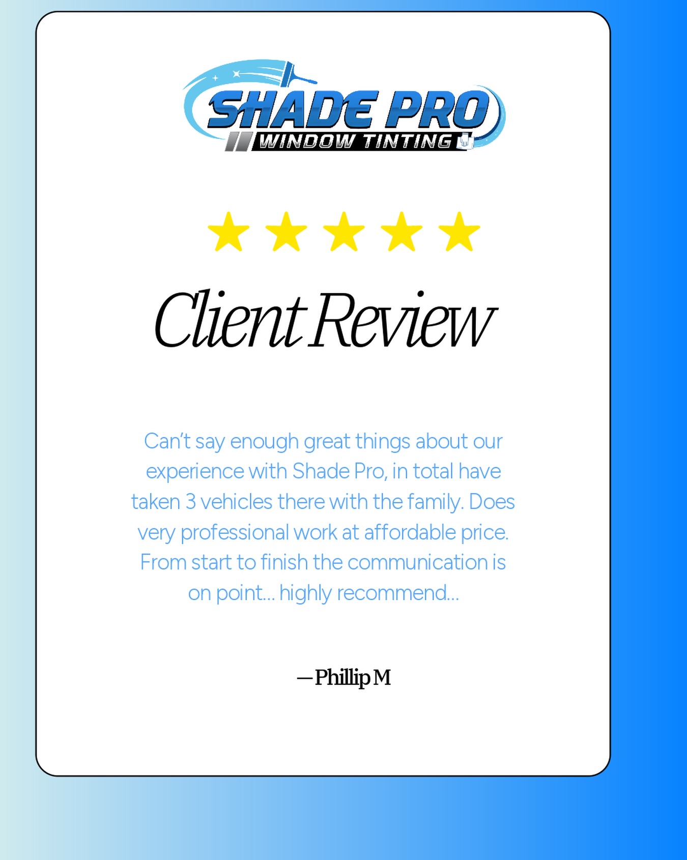 Another 5 star Reviews and another reason why our customer return to us with their family members.
#customerreview #ppf #tint #conwaysc #shadeprotint