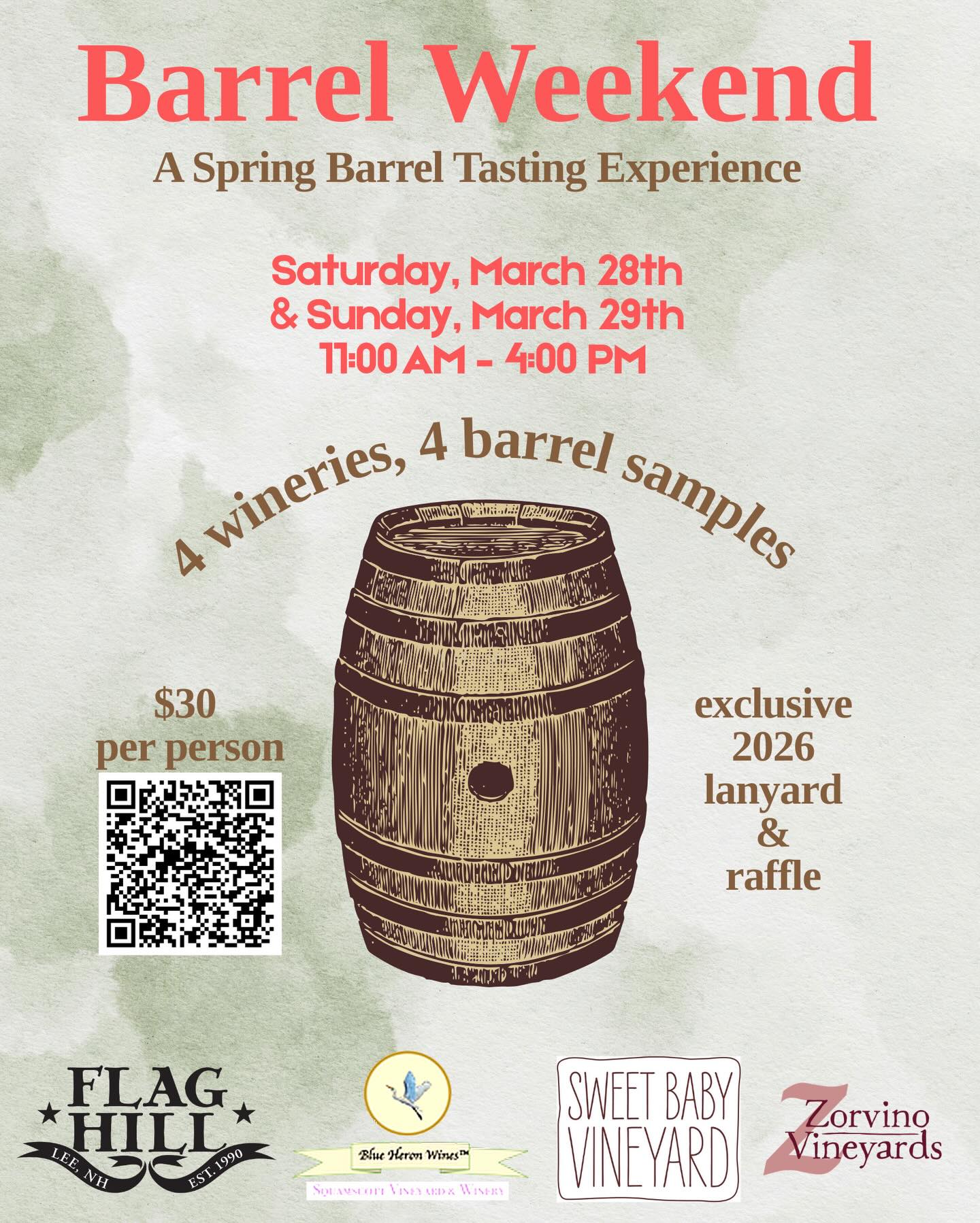Barrel Event Weekend is back! 🍷
Join us March 28th & 29th for a fun-filled weekend visiting 4 New Hampshire wineries and tasting wines straight from the barrel with the incredible winemakers behind them.
Your ticket includes our exclusive 2026 event lanyard and entry to all four wineries. Visit every stop along the way and you’ll be entered into our raffle for a chance to win a full case of wine!
Grab your tickets today and make a weekend of it:
seacoastbarrelevent2026.eventbrite.com
#barreltasting #winery #newhampshire #drinklocal