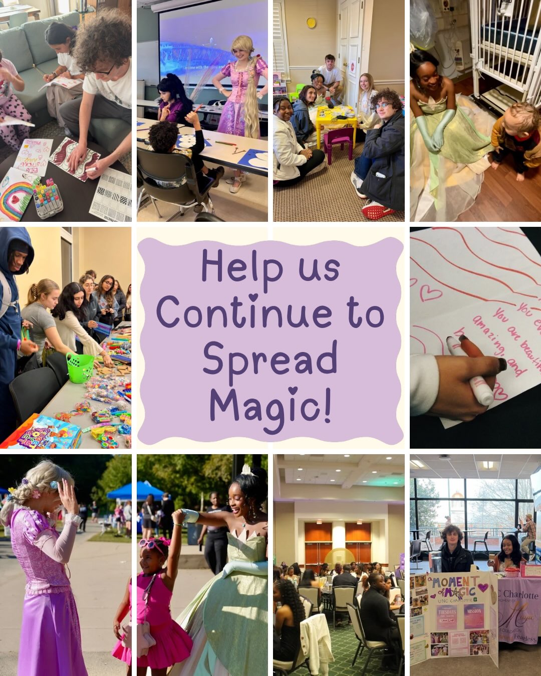 Every smile, every craft, every hospital visit, every brave hug — this is the magic YOU help create. 💜
A Moment of Magic at UNC Charlotte is more than costumes and crafts. It’s weekly trainings led by medical professionals. It’s bravery bags through our Express, Create, Heal program. It’s showing up for children and families when they need joy most.
But we can’t do it without you.
If you’ve ever believed in the power of kindness, imagination, and healing — now is the time to help us keep the magic alive. ✨
Scan the QR code or visit the link in our bio and select “Keep the Magic Alive – Help Us Stay a Chapter!”
Without your support, we cannot continue our visits. With you, we can keep spreading joy across Charlotte. 💫
#AMoMCLT #UNCC #SpreadMagic #KeepTheMagicAlive #ExpressCreateHeal