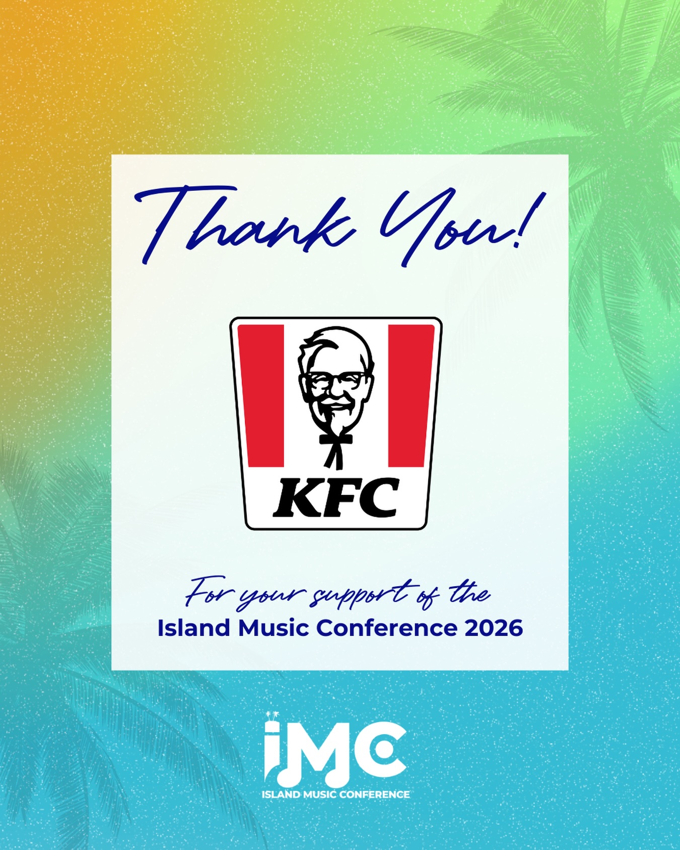 @kfcjamaica was a valued sponsor of Island Music Conference 2026.
Throughout the week, they helped take care of the people powering the conversations — keeping our panelists fueled and attendees comfortable with thoughtful on-site support.
Their partnership contributed directly to the experience and atmosphere of IMC 2026, and we truly appreciate the role they played behind the scenes.
Here’s to continued collaboration in service of culture and community.
#IslandMusicConference #IMC2026 #KFC #SponsorAppreciation