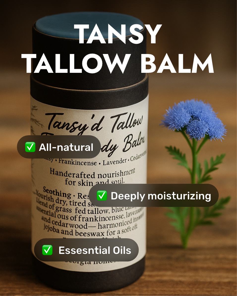 Glow like never before with our Tansy Tallow Balm Stick! 🌿✨ Say hello to nourished skin. Tap to transform your routine! #SkinLove #NaturalBeauty #TansyTallowBalm #HomesteadSkincare #WinterSkincare #EcoBeauty