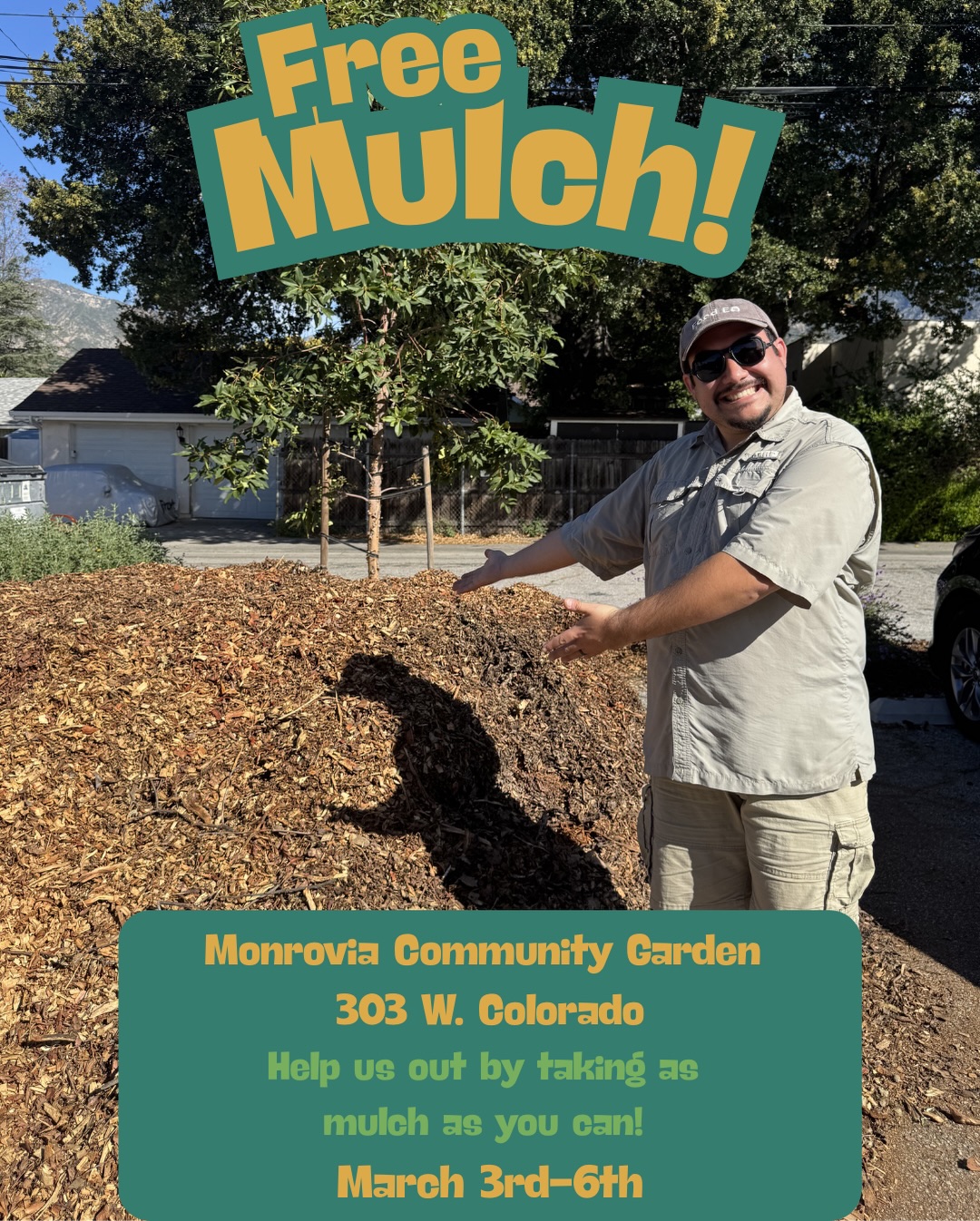 We need your help! 🪵🍂 We have too much mulch on site and we need the space for Compostpalooza! 🌟Please feel free to take as much as you’d like for your gardens, composting, & pathways! The pile will be available 24/7 March 3rd-6th until it is gone! Just drive by and take as much as you can want. We will let folks know when it is gone in our story. Thank you!! 303 W. Colorado Blvd